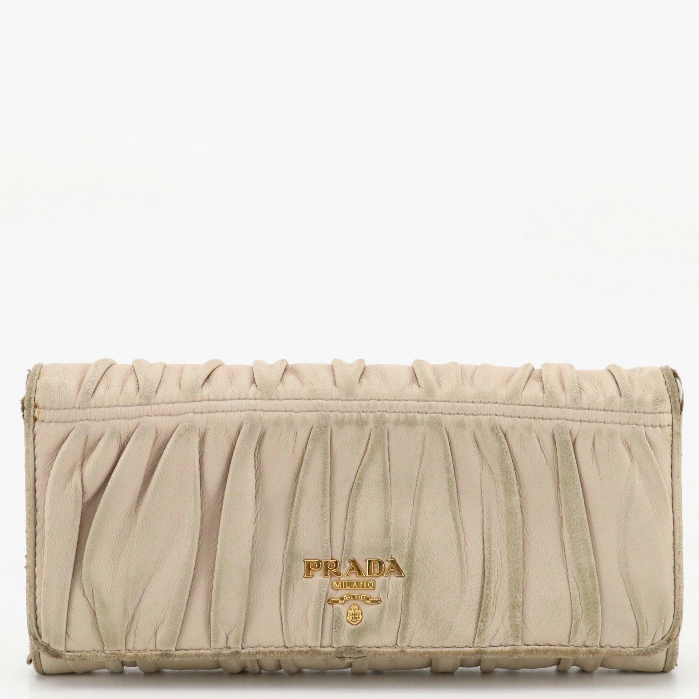 Prada Beige Nappa Gaufré Leather Front-Flap Long Wallet