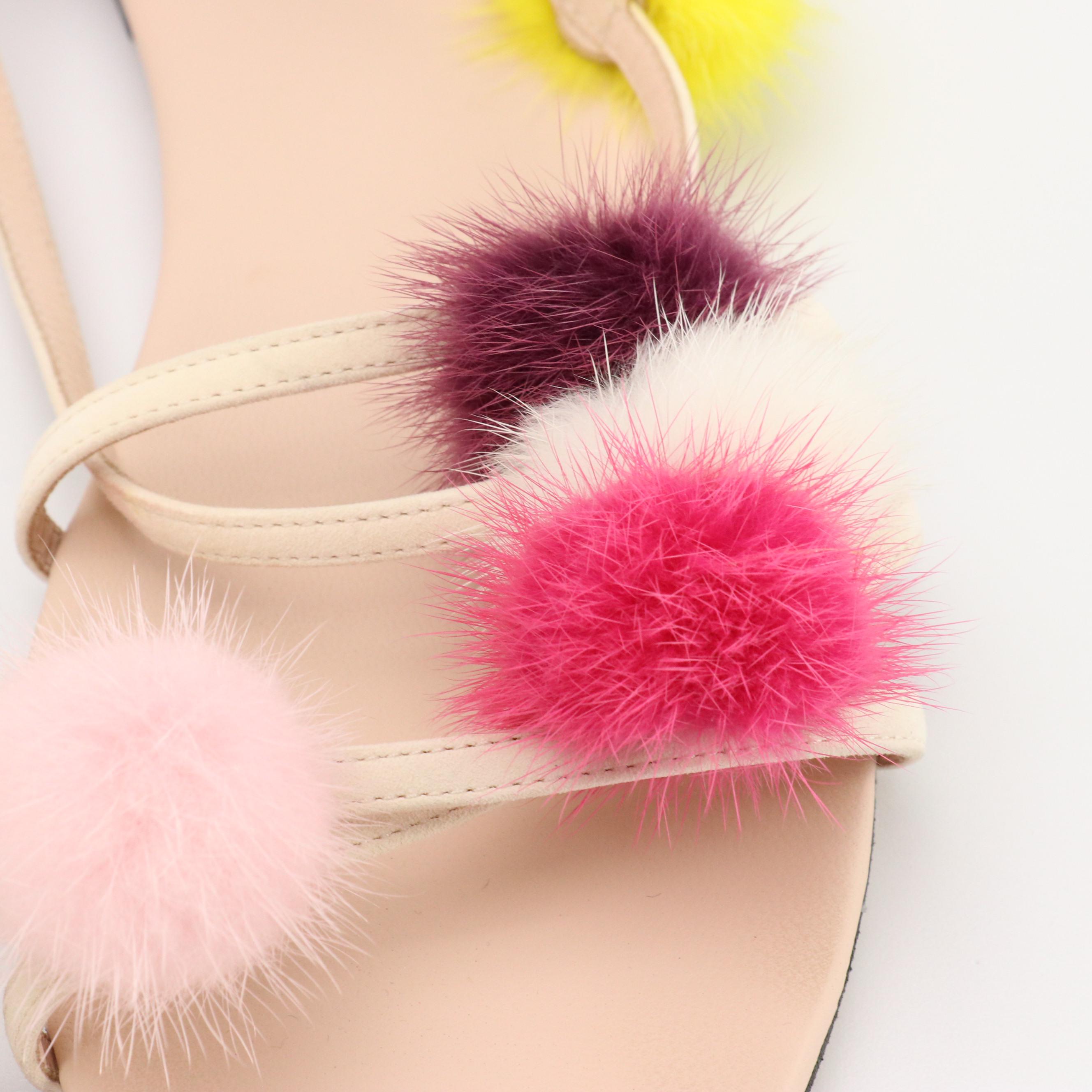 Fendi Multicolor Mink Fur Pom-Pom Ankle Wrap Sandals in Suede