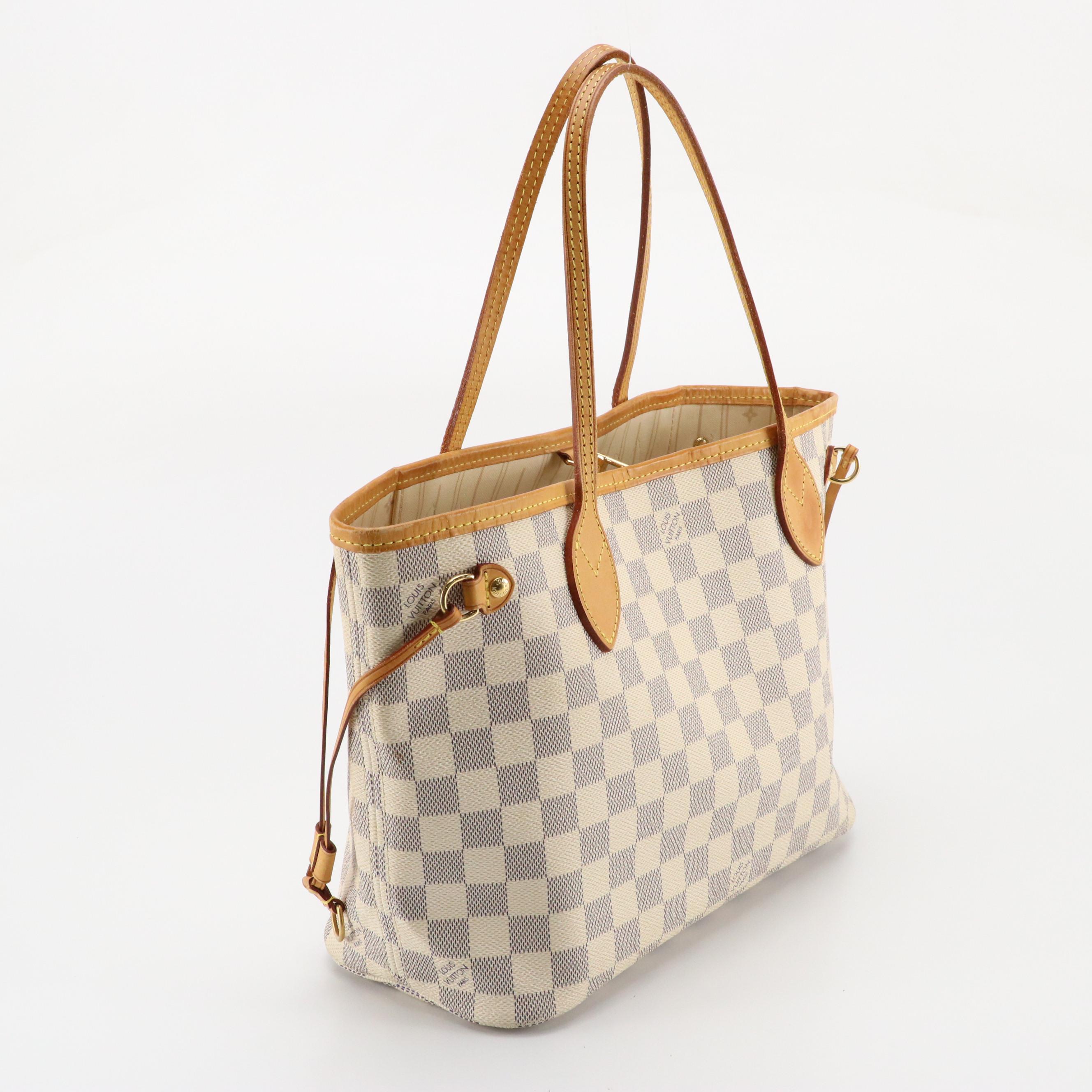 Louis Vuitton Neverfull PM Tote in Damier Azur Canvas and Leather