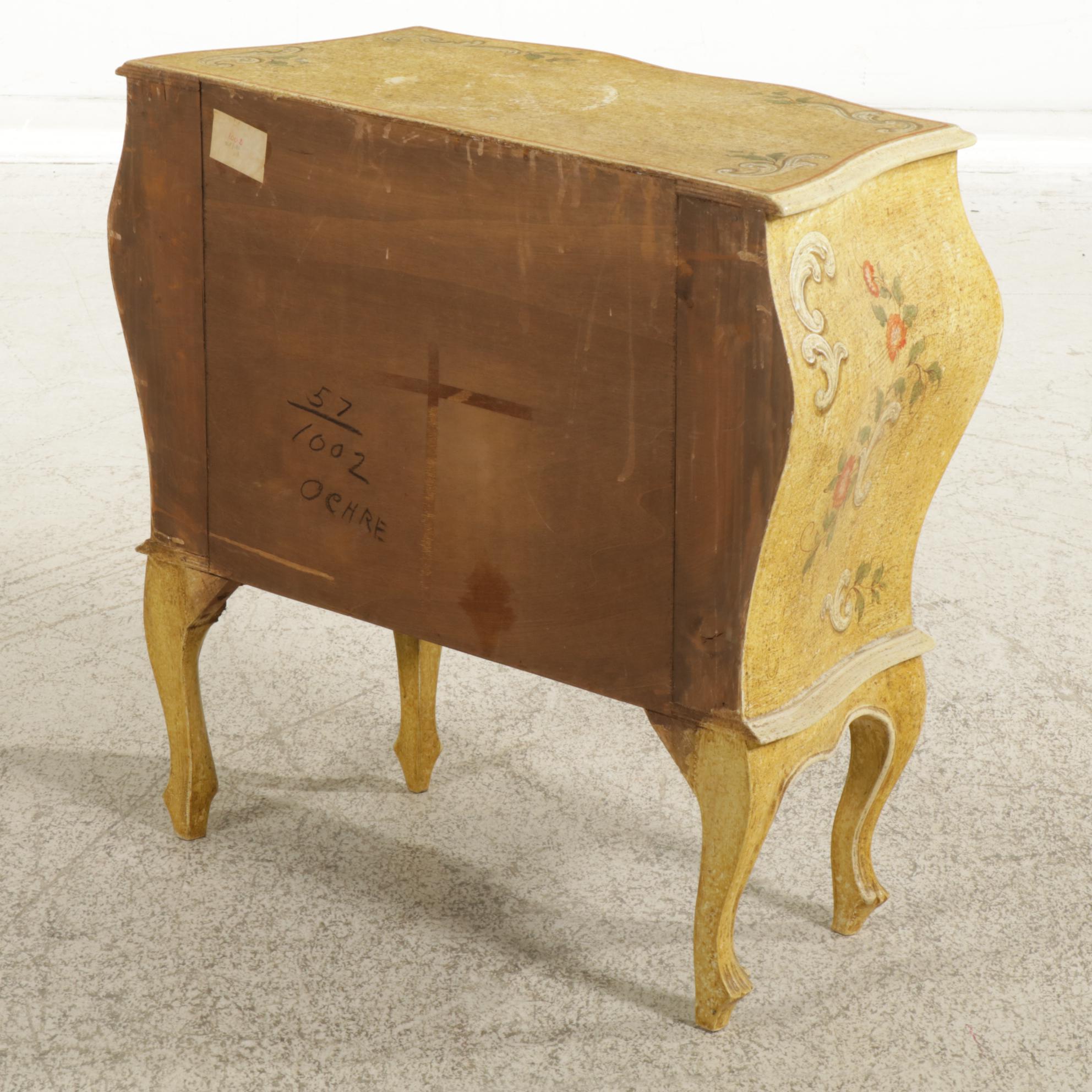 Italianate Hand Painted Bombe Style Two-Drawer Commode, Late 20th Century