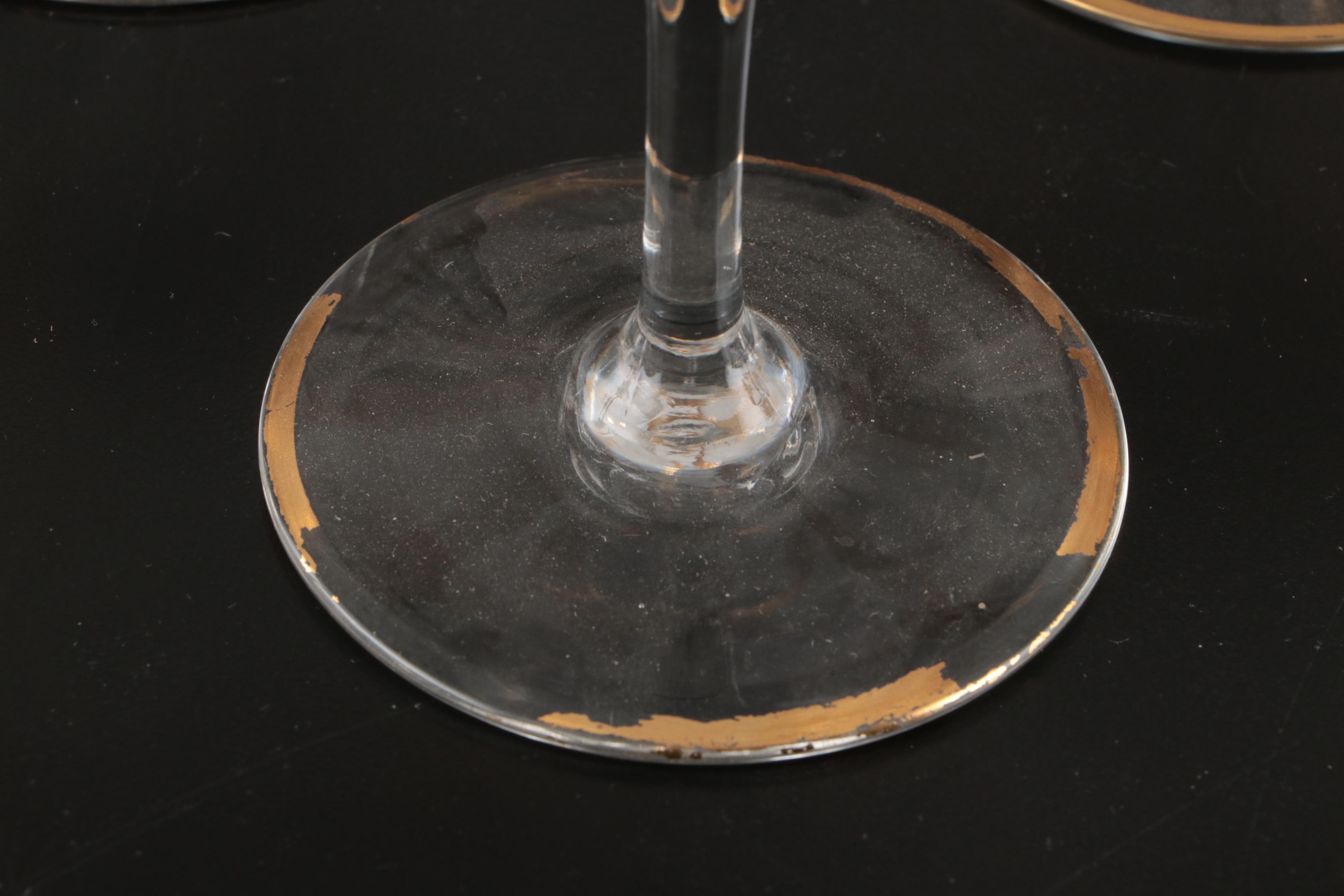 Tiffin "Rambler Rose" with Other Embossed Gilt Rim Cocktail Glasses