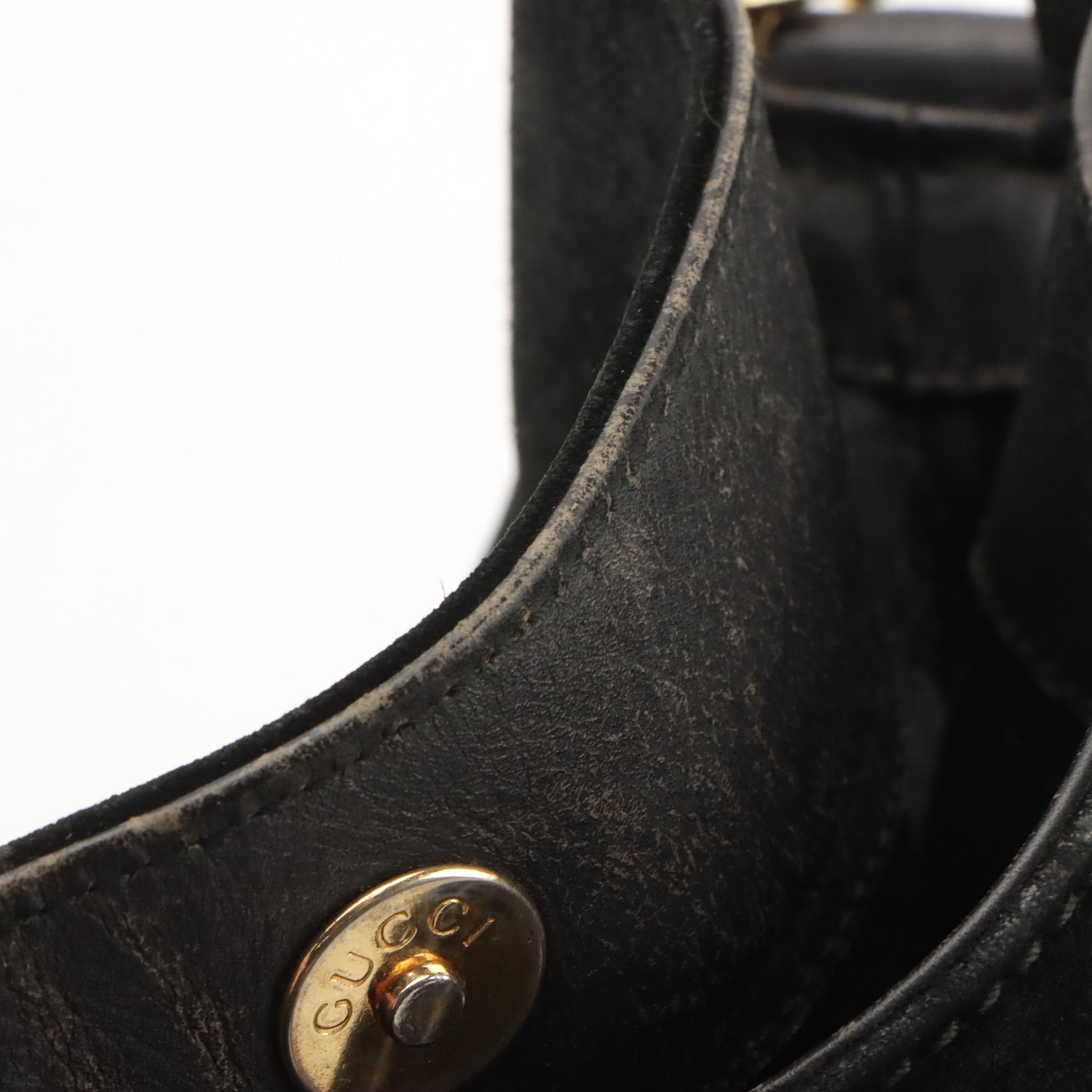 Gucci Bamboo Handle Two-Way Tote in Black Suede and Leather