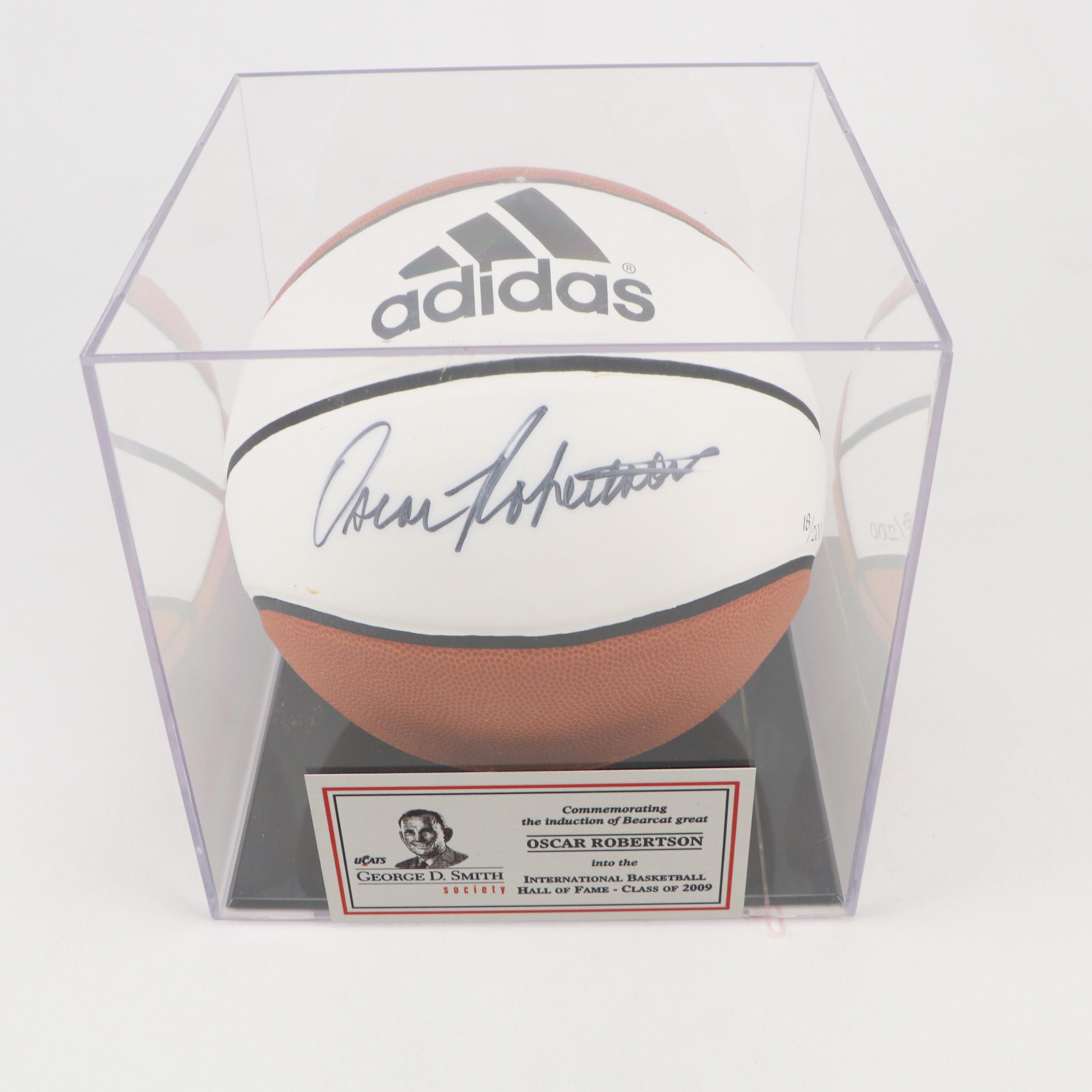 Oscar Robertson Signed Adidas Basketball with Hall of Fame Display