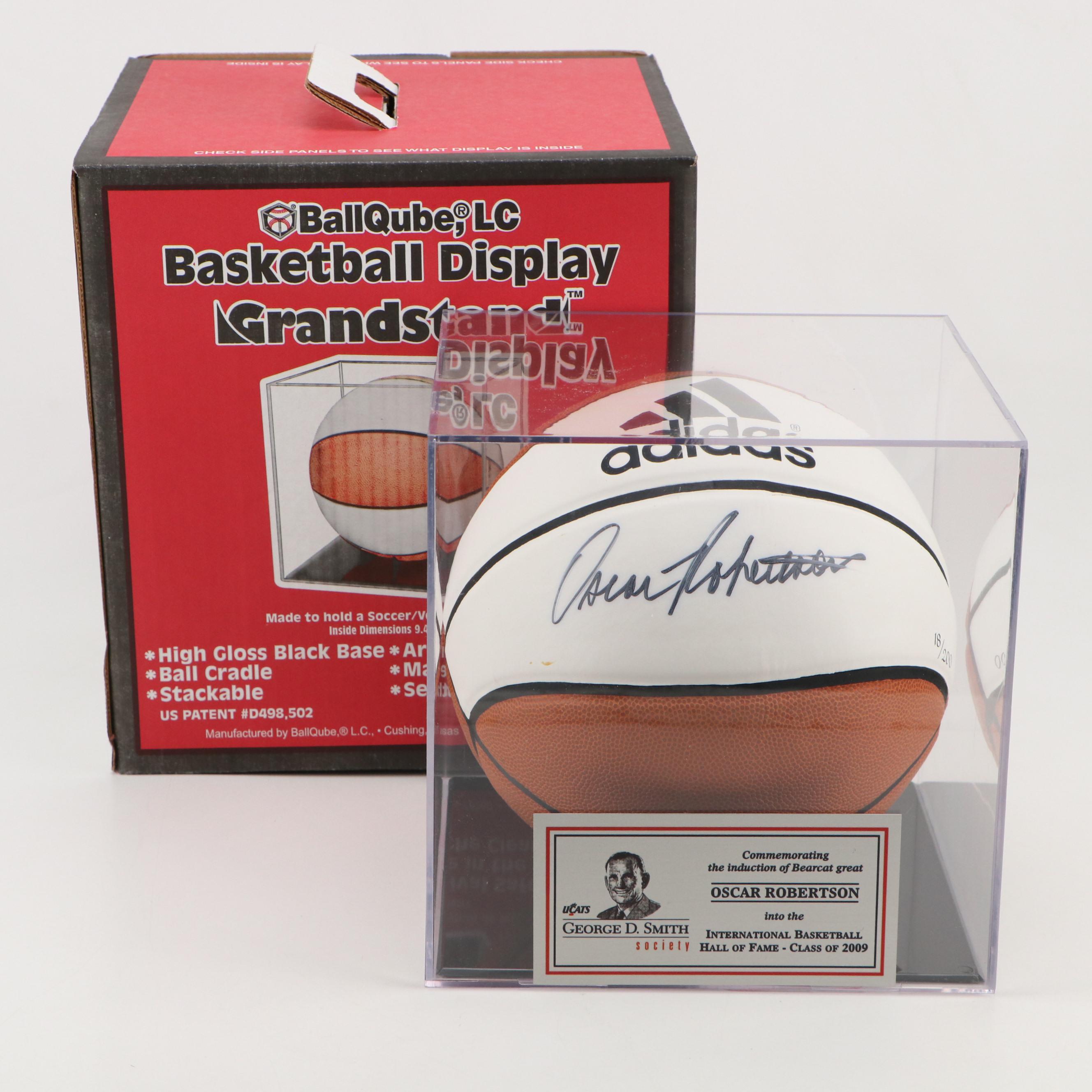 Oscar Robertson Signed Adidas Basketball with Hall of Fame Display