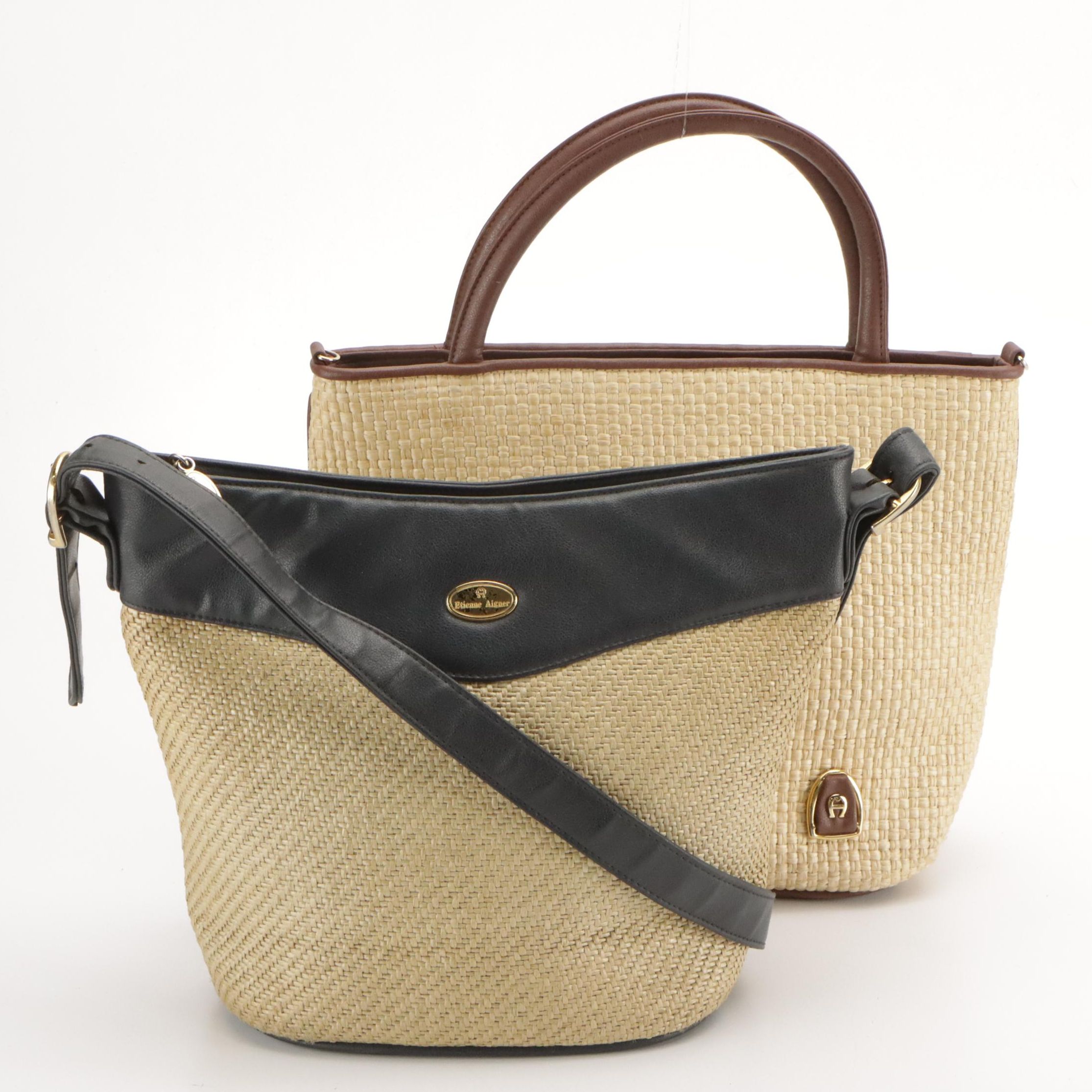 Etienne Aigner Woven Bags in Synthetic Fiber with Faux Leather Trim