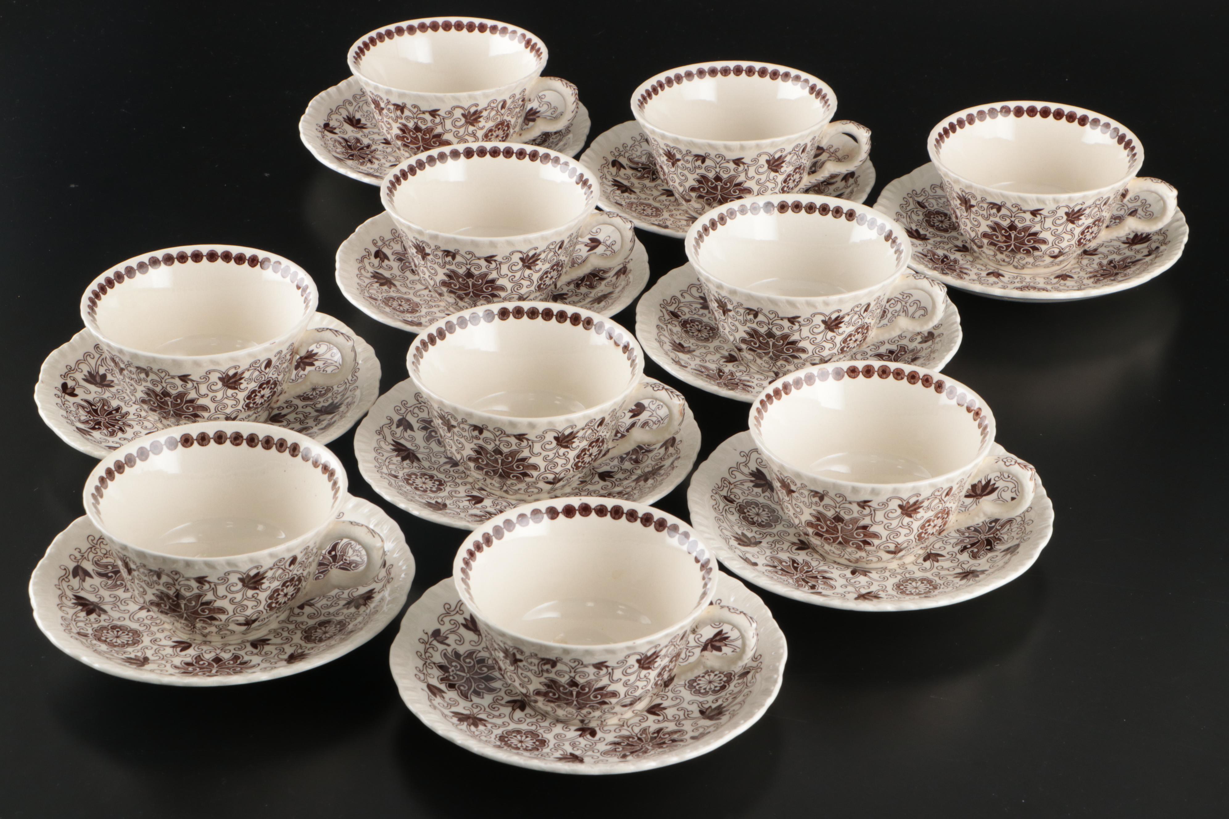 Mason English Ironstone "Bow Bells" Porcelain Cups and Saucers, Early 20th C.