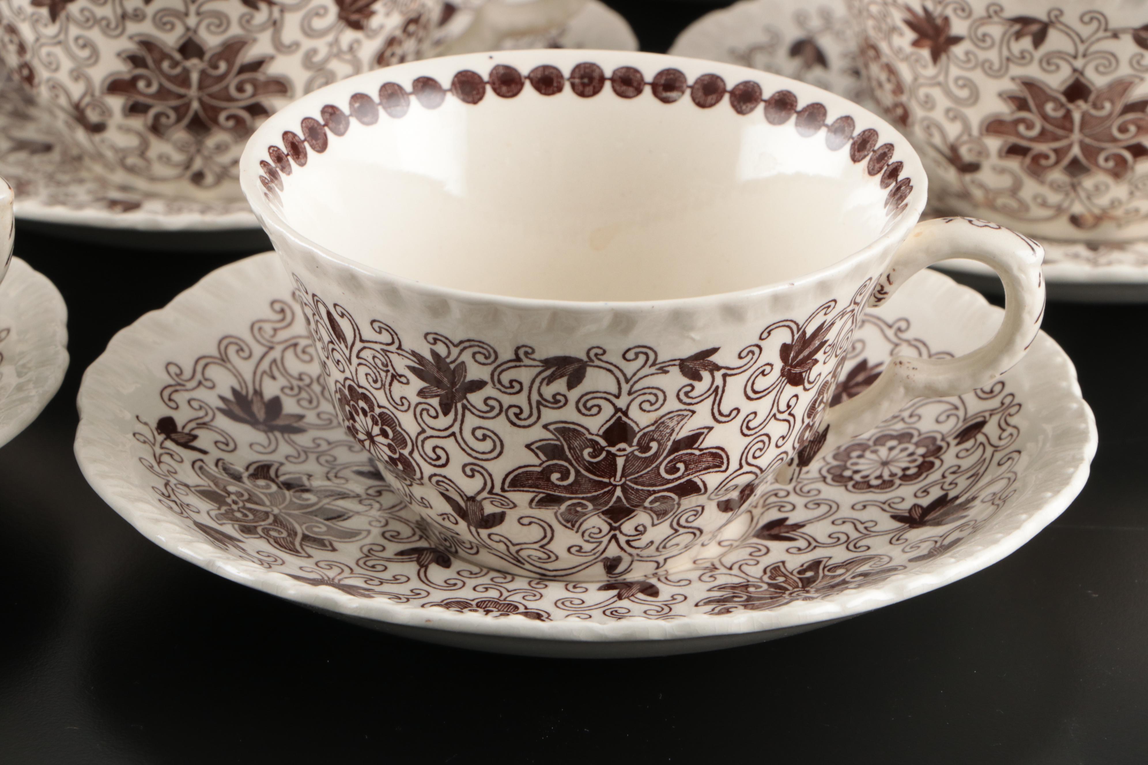 Mason English Ironstone "Bow Bells" Porcelain Cups and Saucers, Early 20th C.