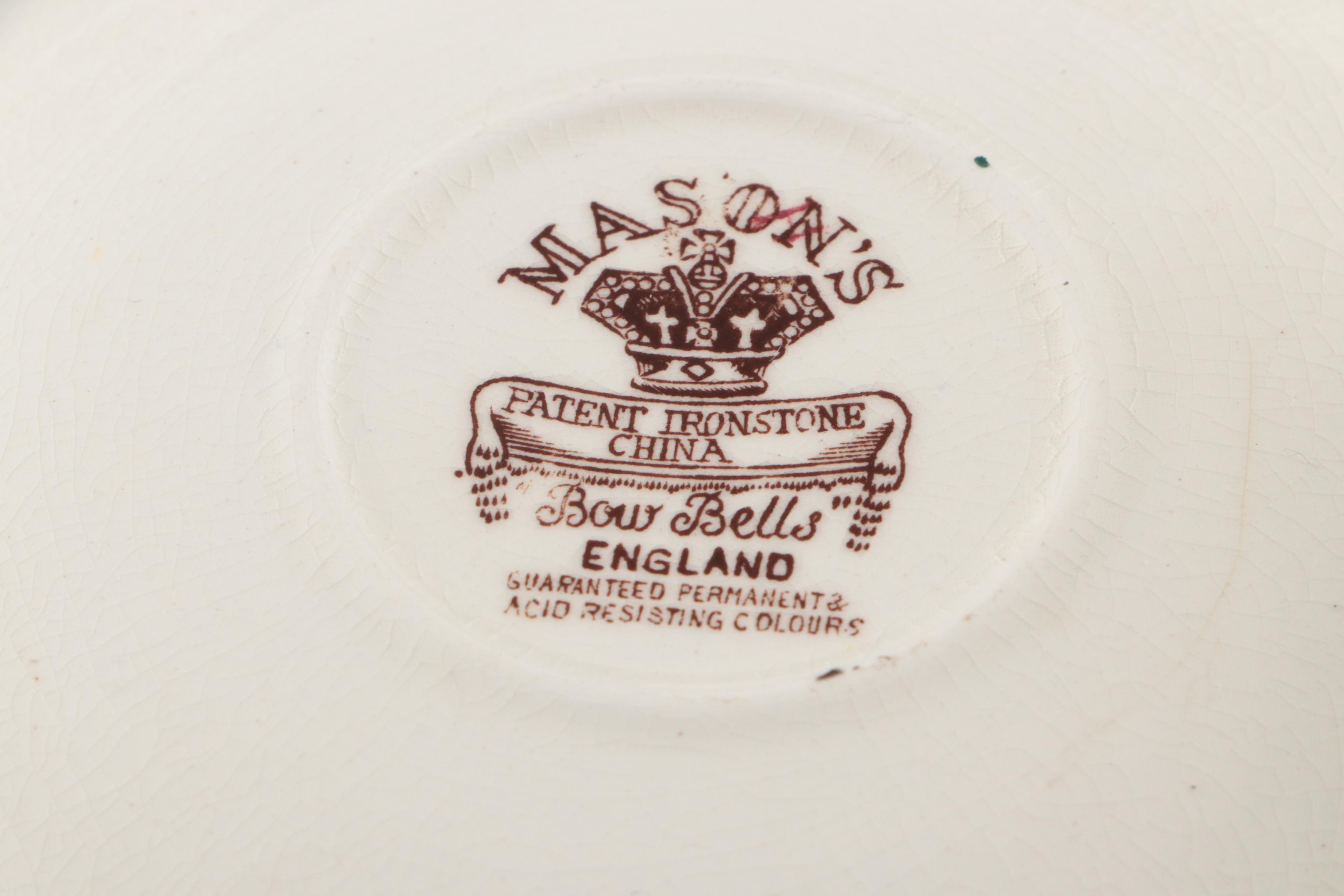 Mason English Ironstone "Bow Bells" Porcelain Cups and Saucers, Early 20th C.