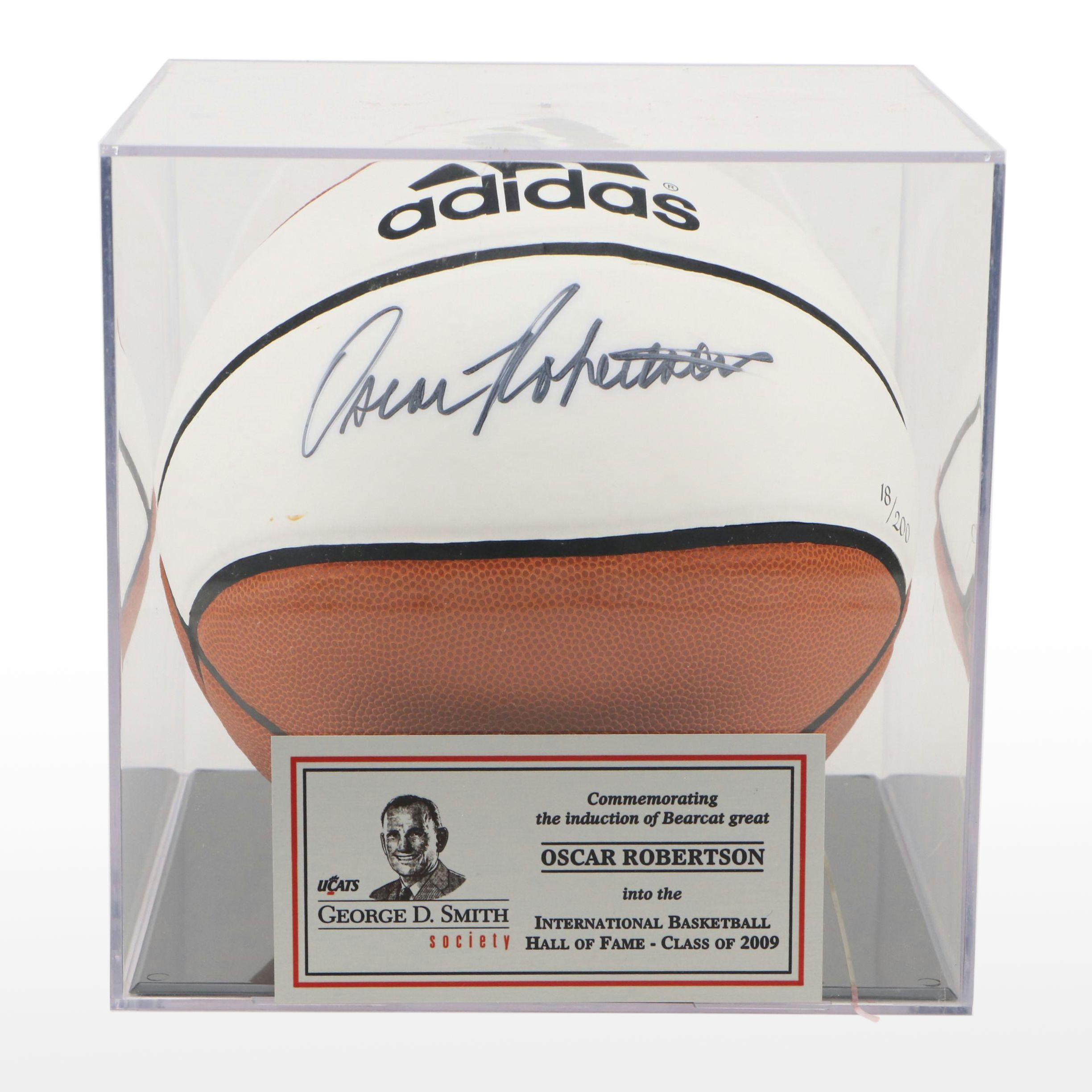 Oscar Robertson Signed Adidas Basketball with Hall of Fame Display