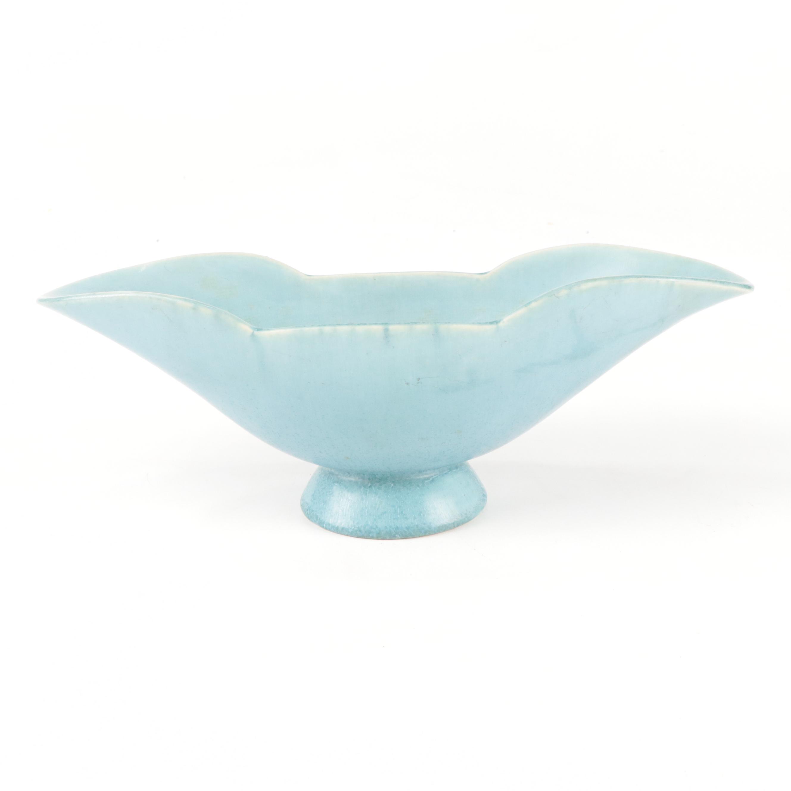 Rookwood Pottery Blue Centerpiece Bowl with Flower Frog, Mid-20th Century