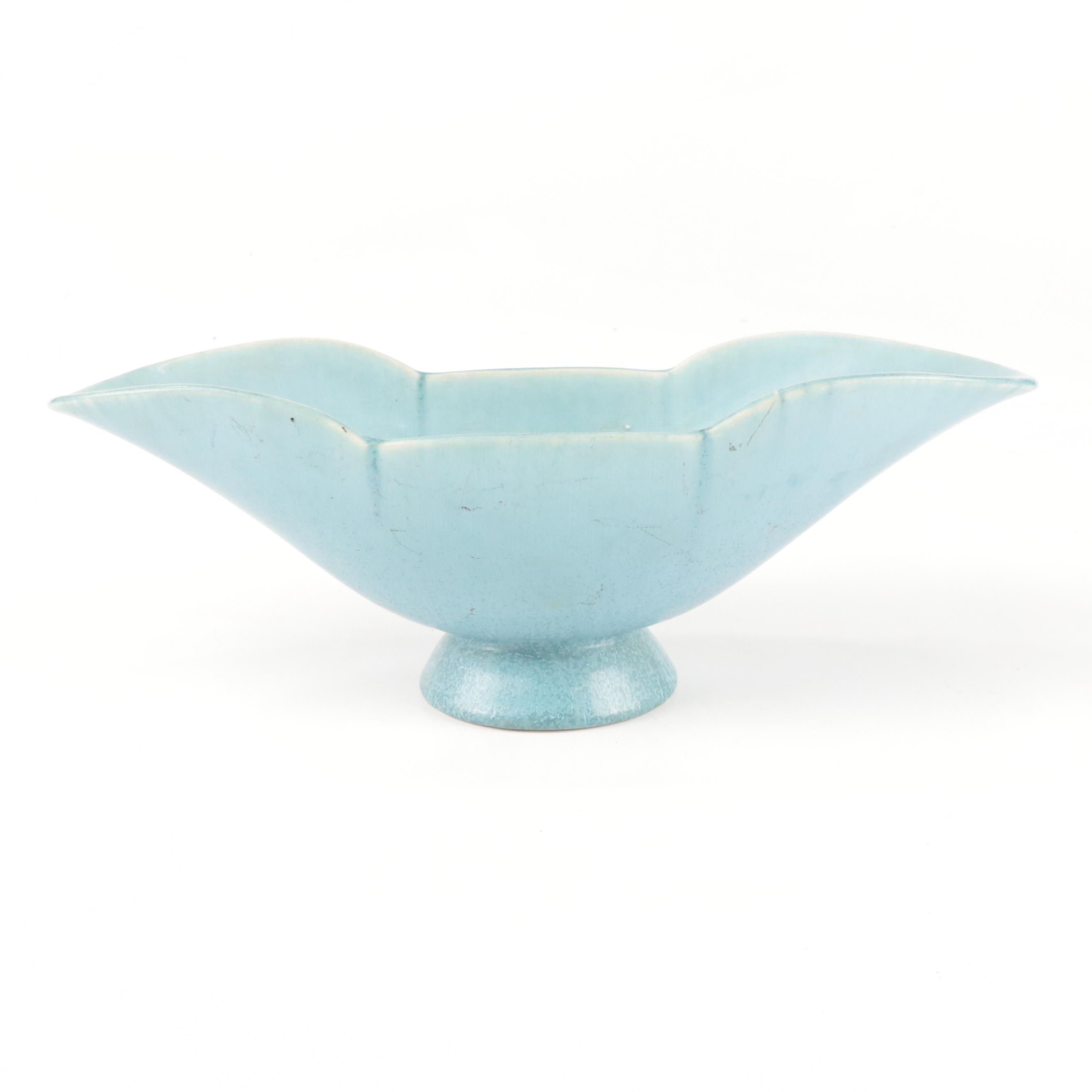 Rookwood Pottery Blue Centerpiece Bowl with Flower Frog, Mid-20th Century