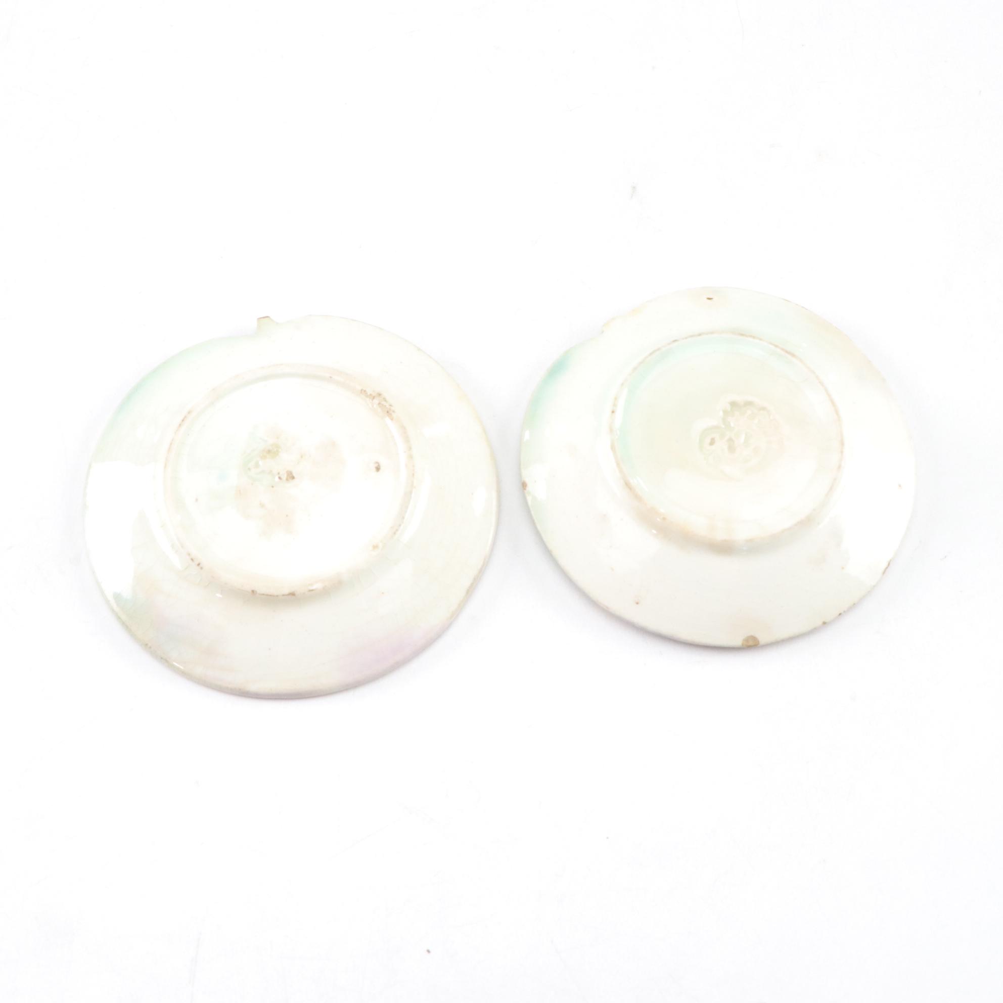 Etruscan Majolica Butterpats, Roseville Pitcher & Williamsburg Stoneware Pair