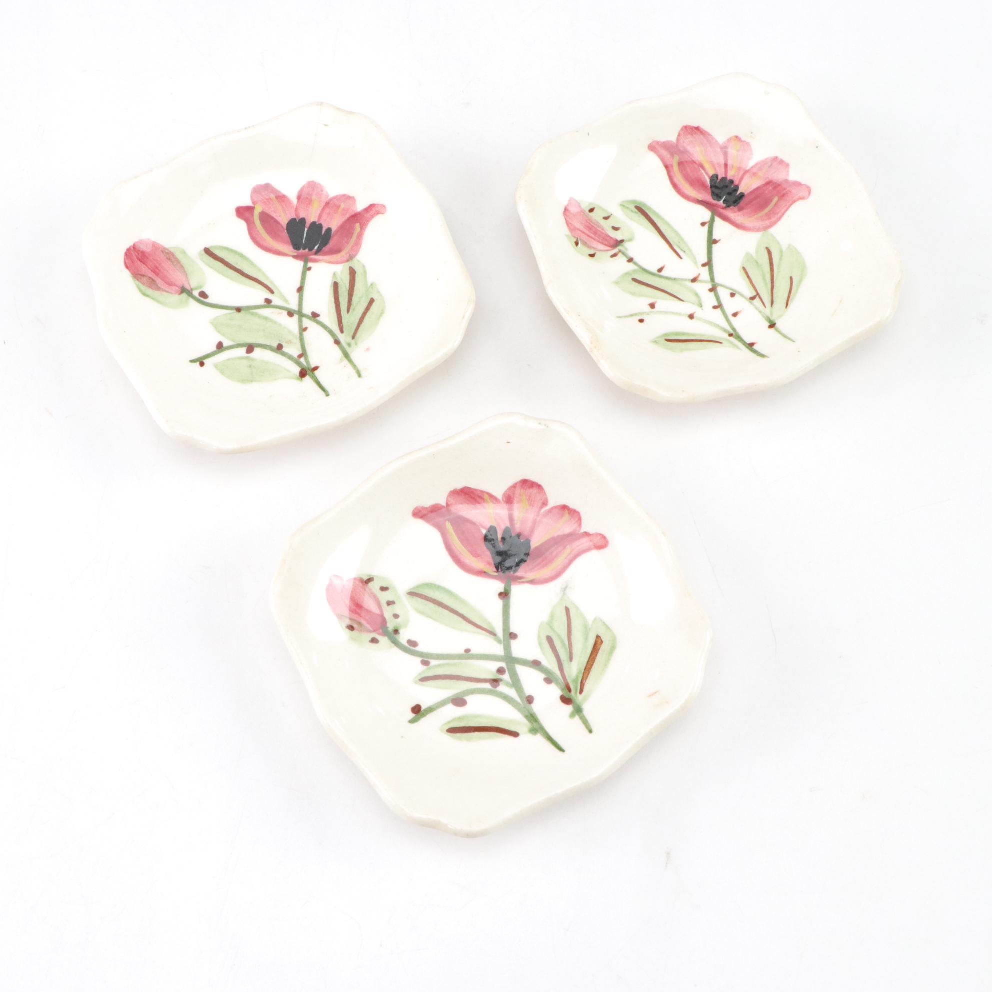 Etruscan Majolica Butterpats, Roseville Pitcher & Williamsburg Stoneware Pair