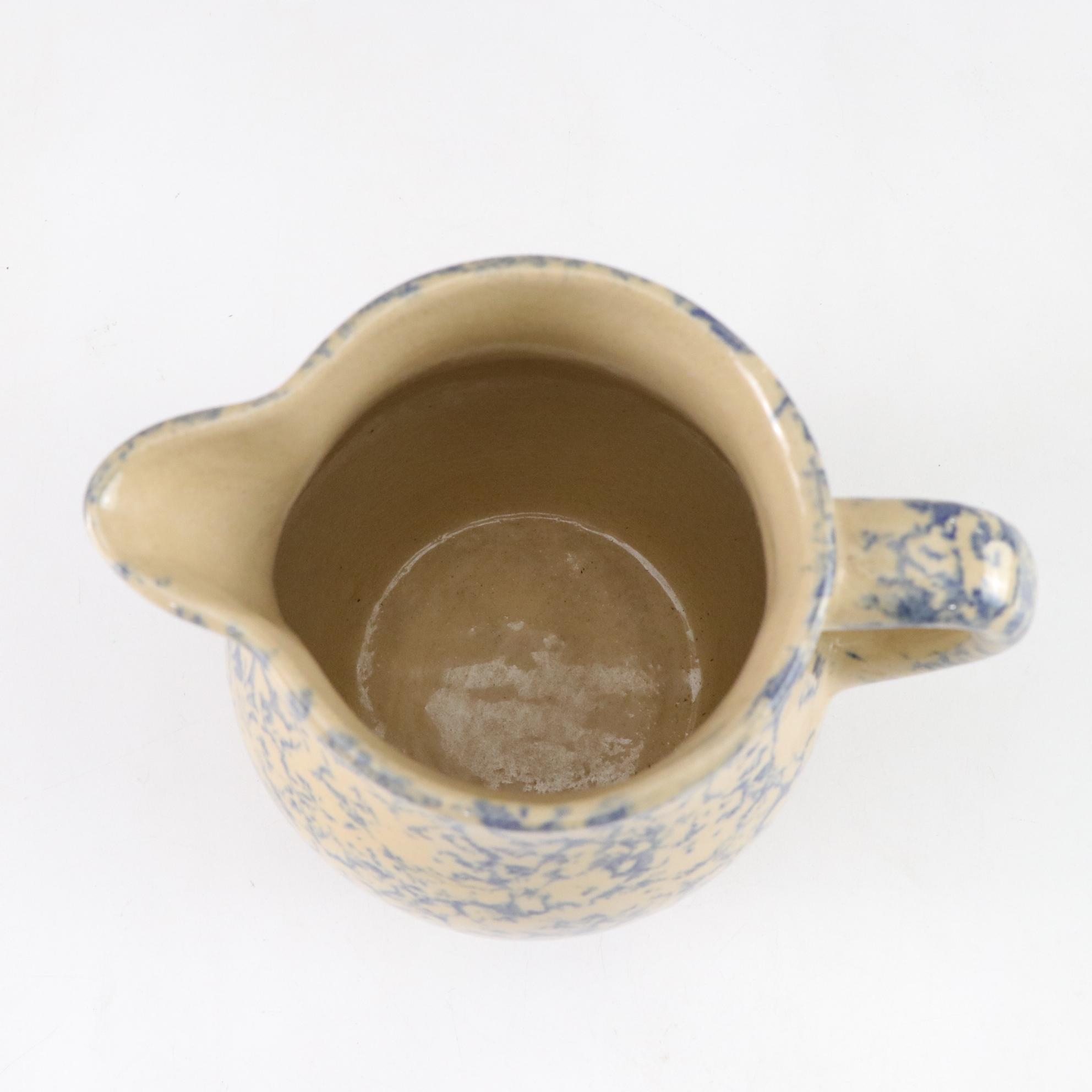 Etruscan Majolica Butterpats, Roseville Pitcher & Williamsburg Stoneware Pair