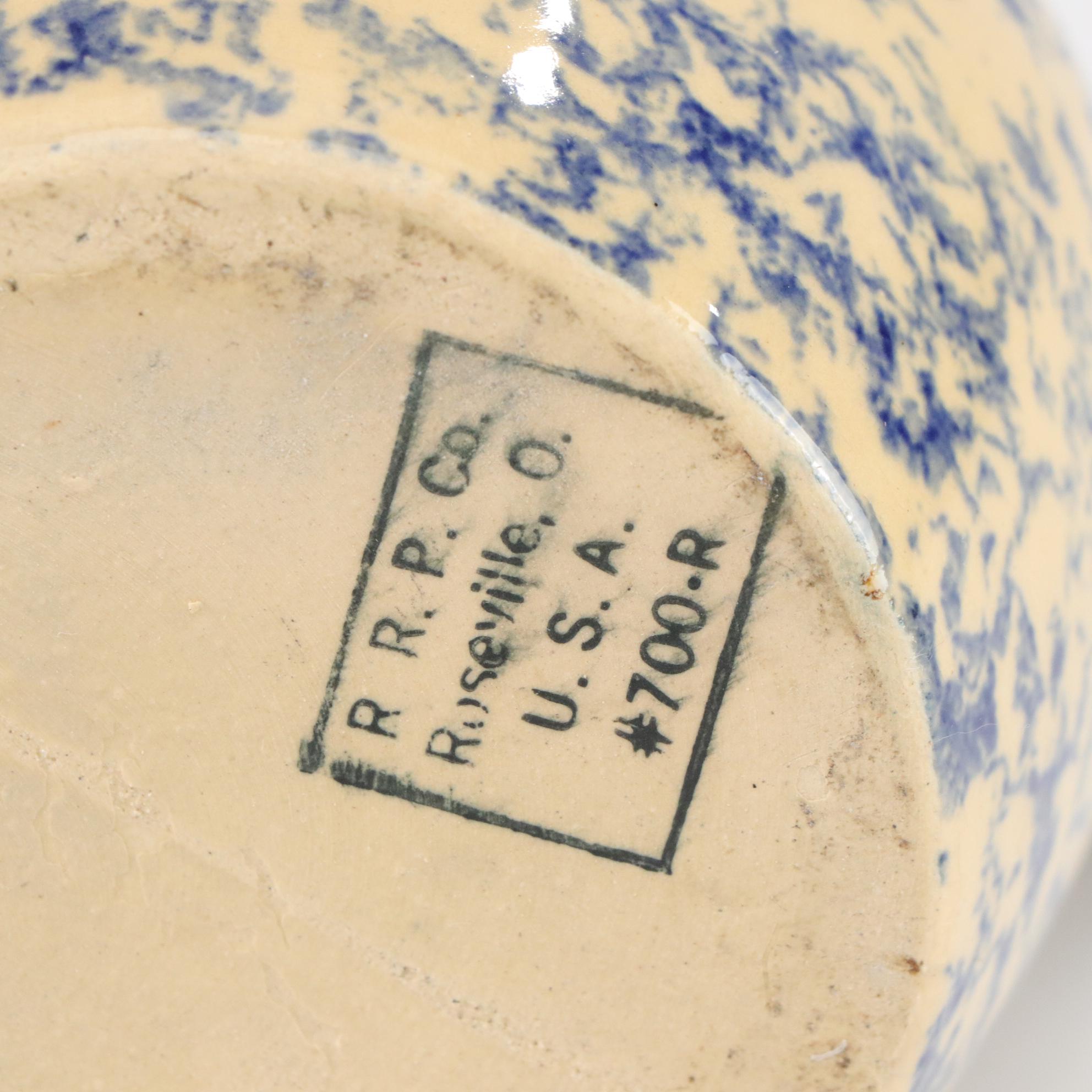 Etruscan Majolica Butterpats, Roseville Pitcher & Williamsburg Stoneware Pair