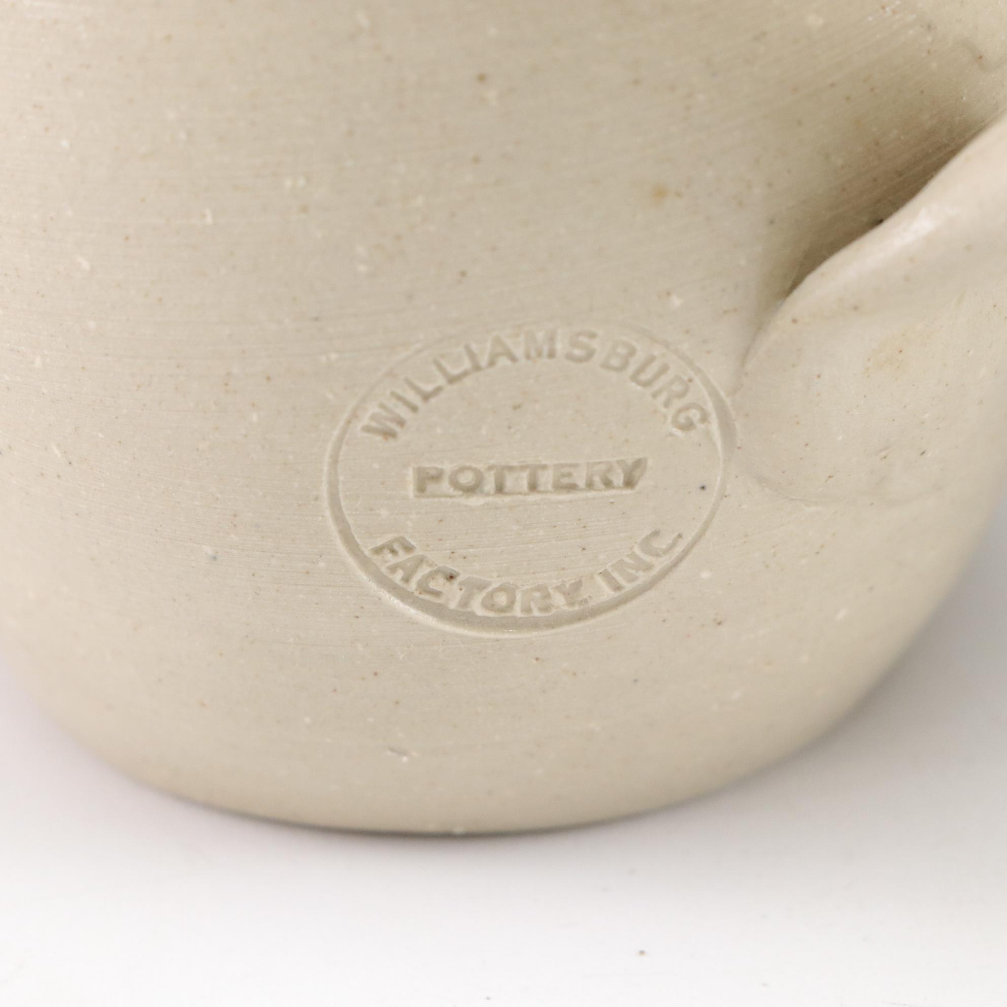 Etruscan Majolica Butterpats, Roseville Pitcher & Williamsburg Stoneware Pair