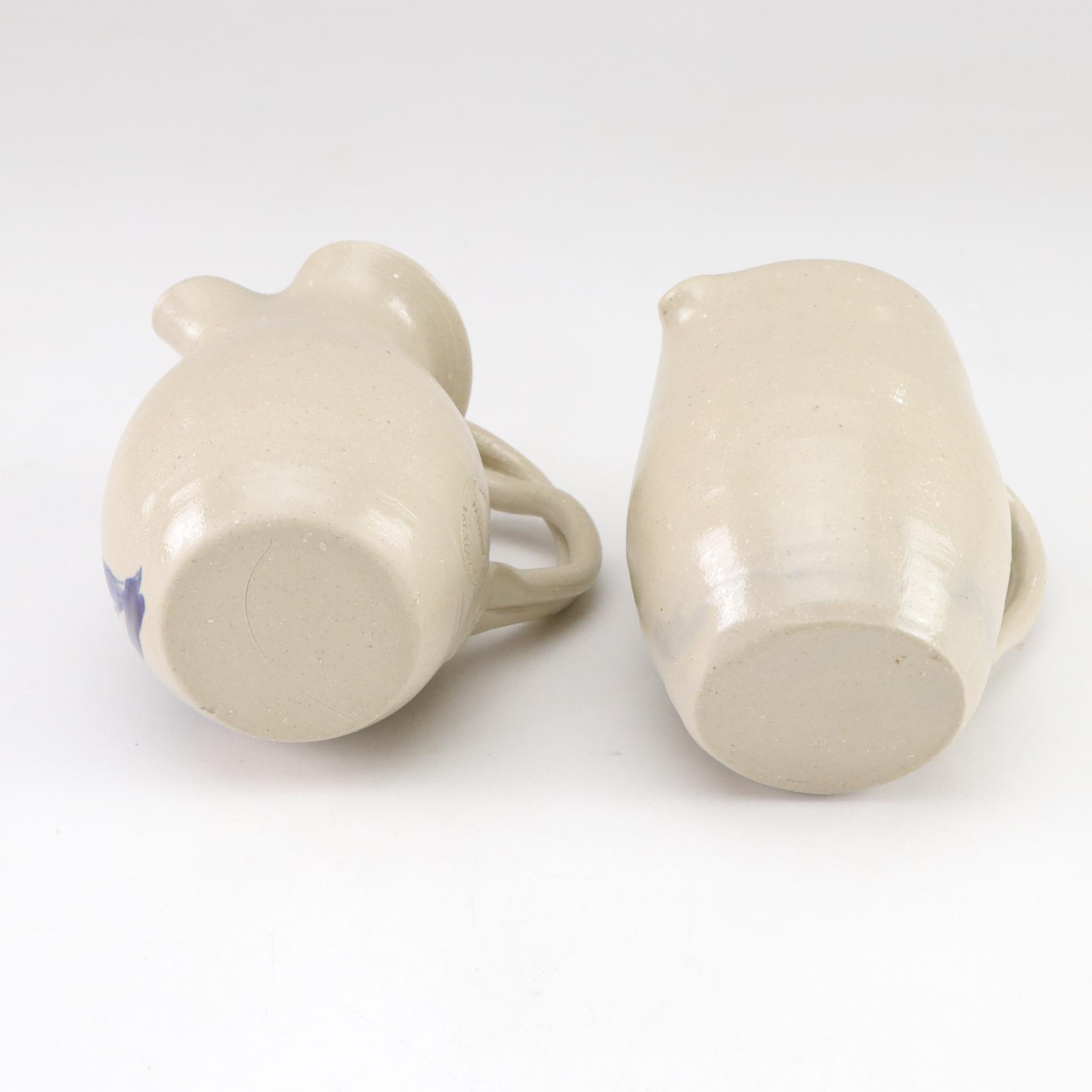 Etruscan Majolica Butterpats, Roseville Pitcher & Williamsburg Stoneware Pair