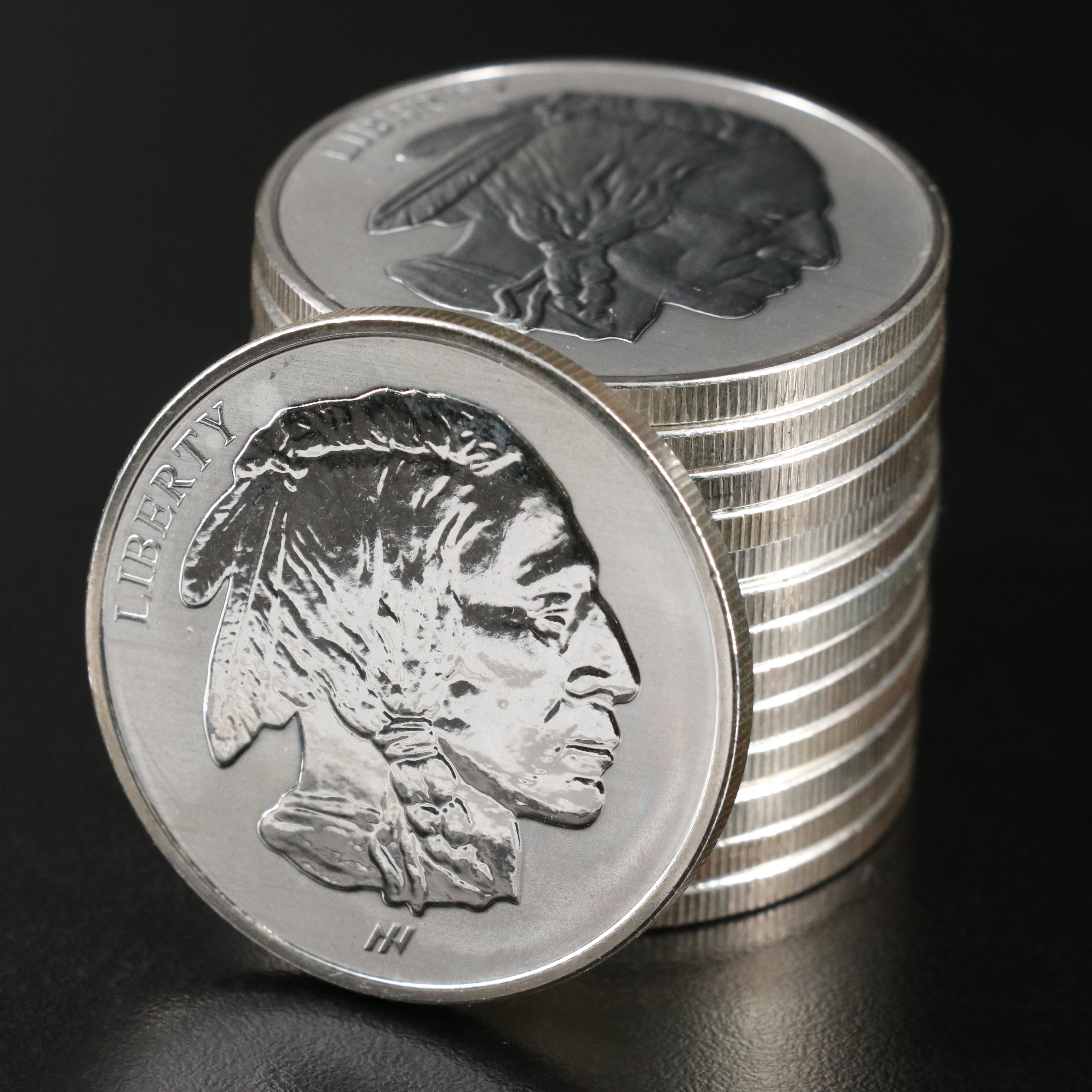 Roll of Fourteen Buffalo Nickel-Themed 1-Oz. Fine Silver Rounds