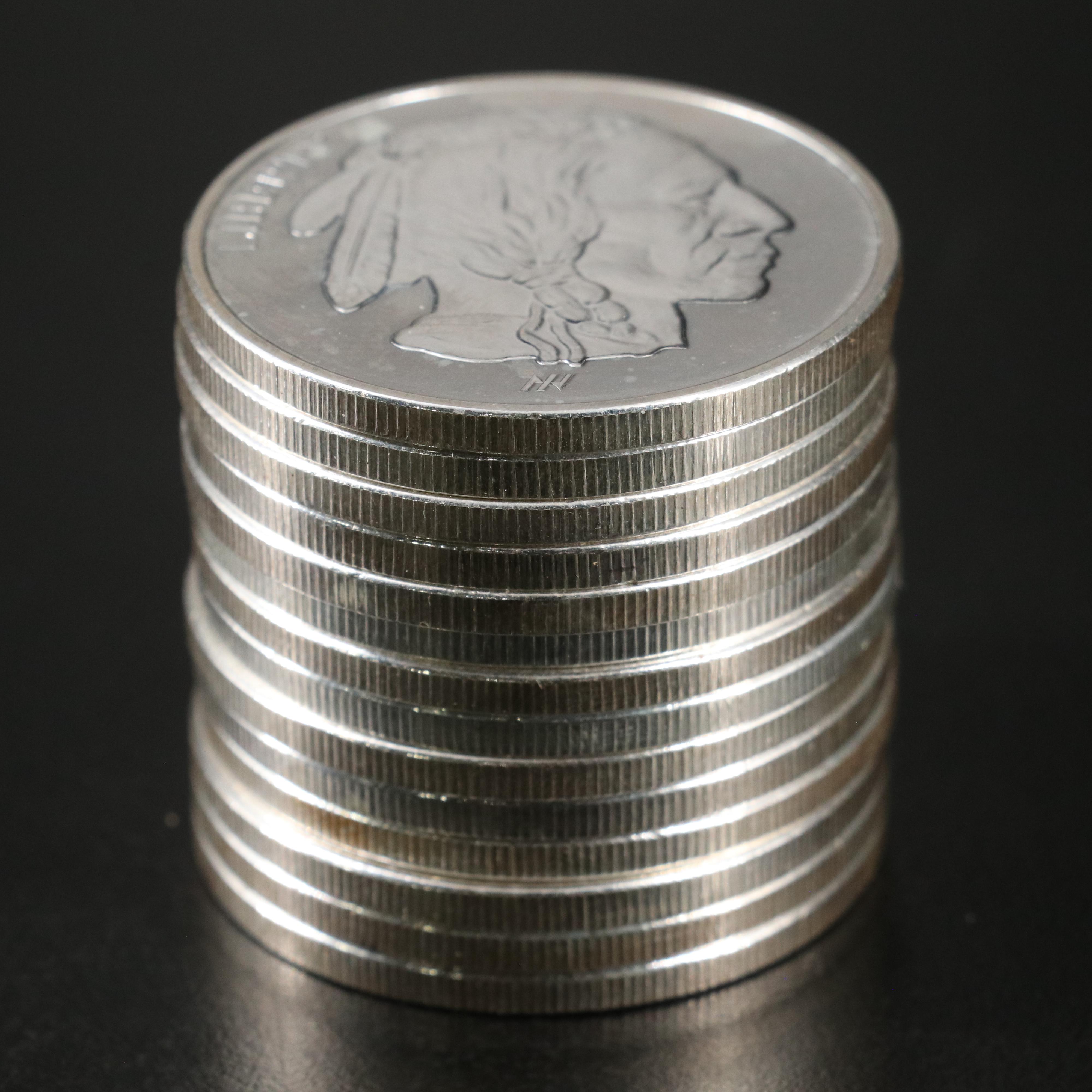 Roll of Fourteen Buffalo Nickel-Themed 1-Oz. Fine Silver Rounds