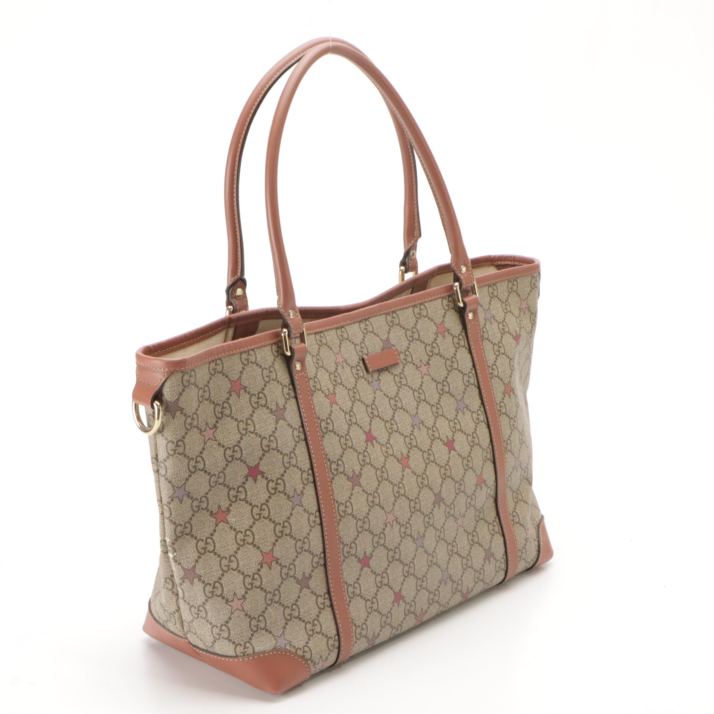 Gucci Joy Tote in GG Supreme Star Canvas with Leather Trim