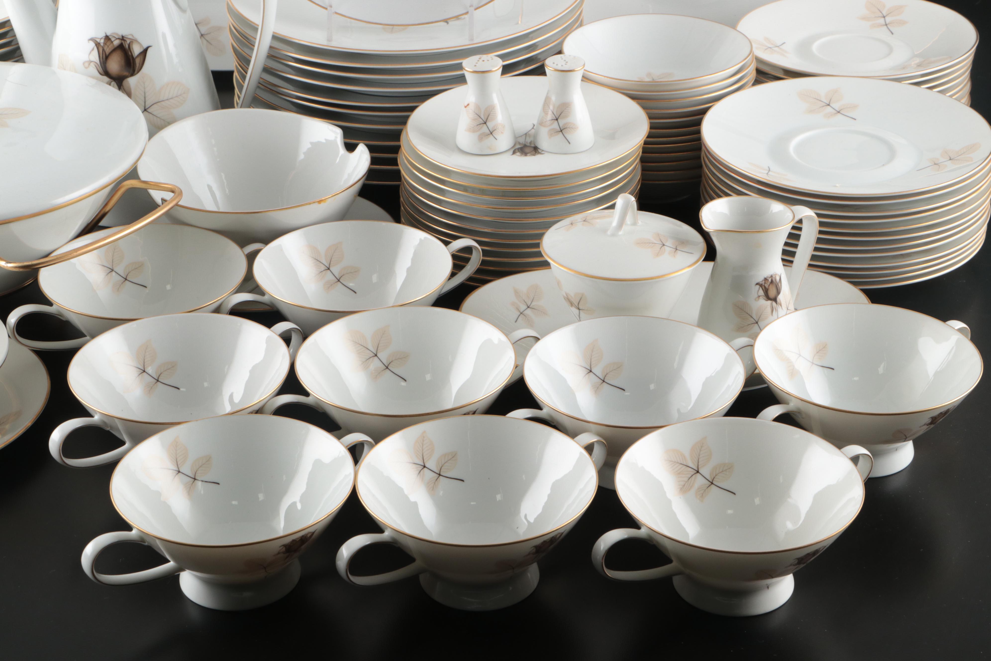 Rosenthal "Shadow Rose" Porcelain Dinnerware, Mid to Late 20th Century