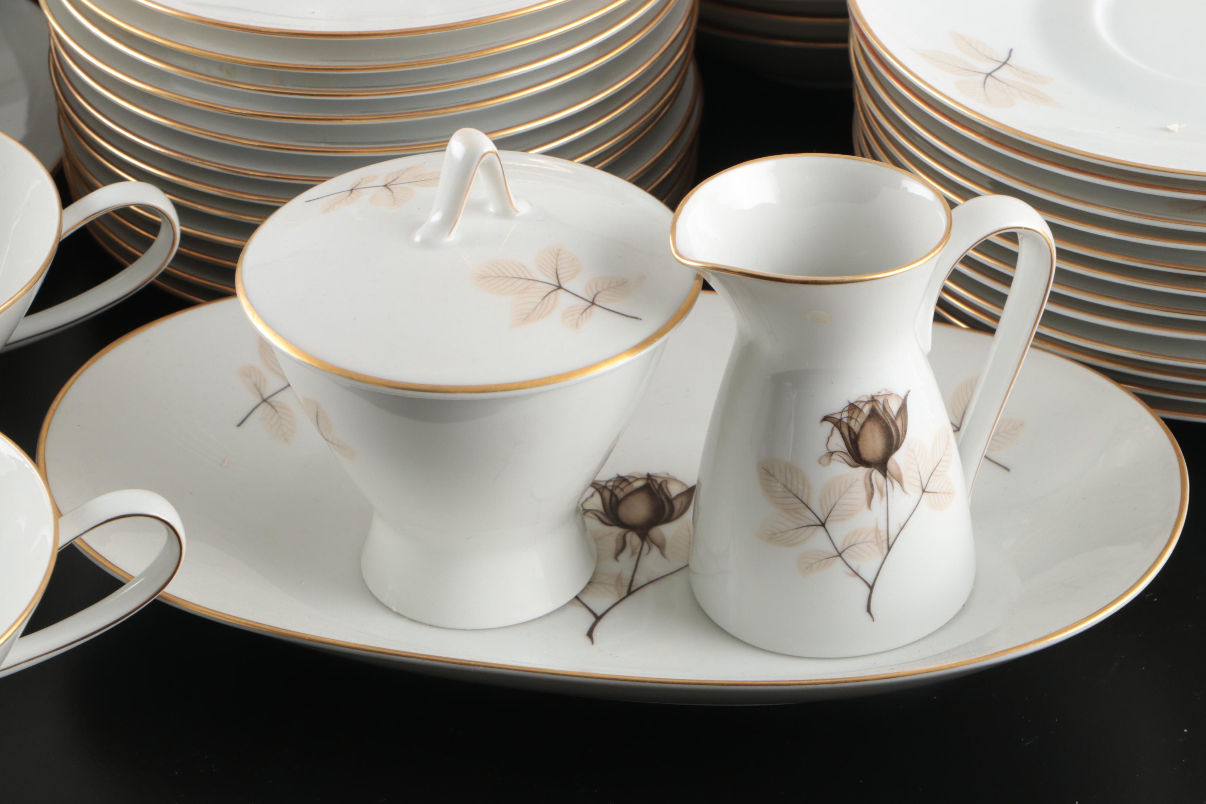 Rosenthal "Shadow Rose" Porcelain Dinnerware, Mid to Late 20th Century