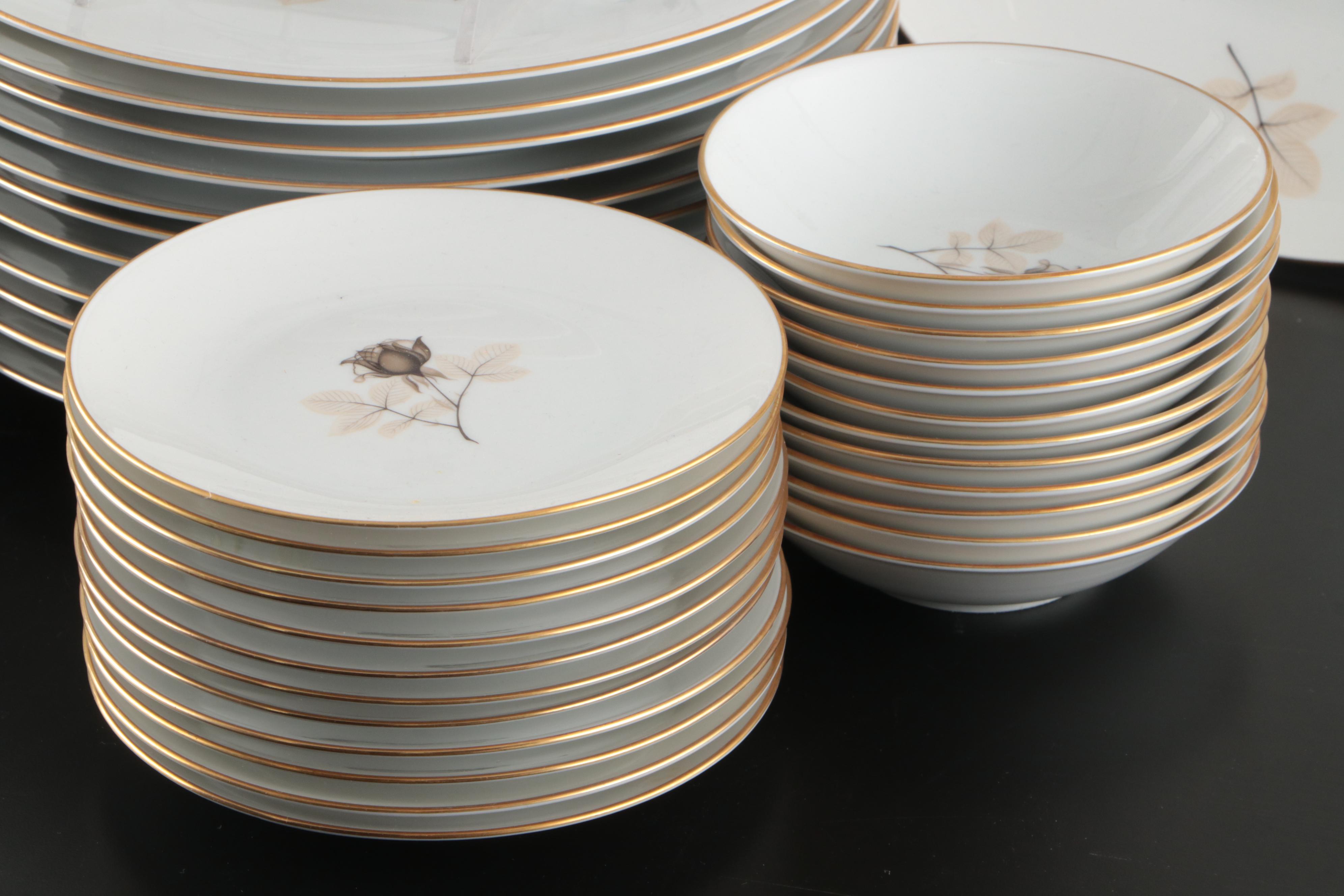 Rosenthal "Shadow Rose" Porcelain Dinnerware, Mid to Late 20th Century