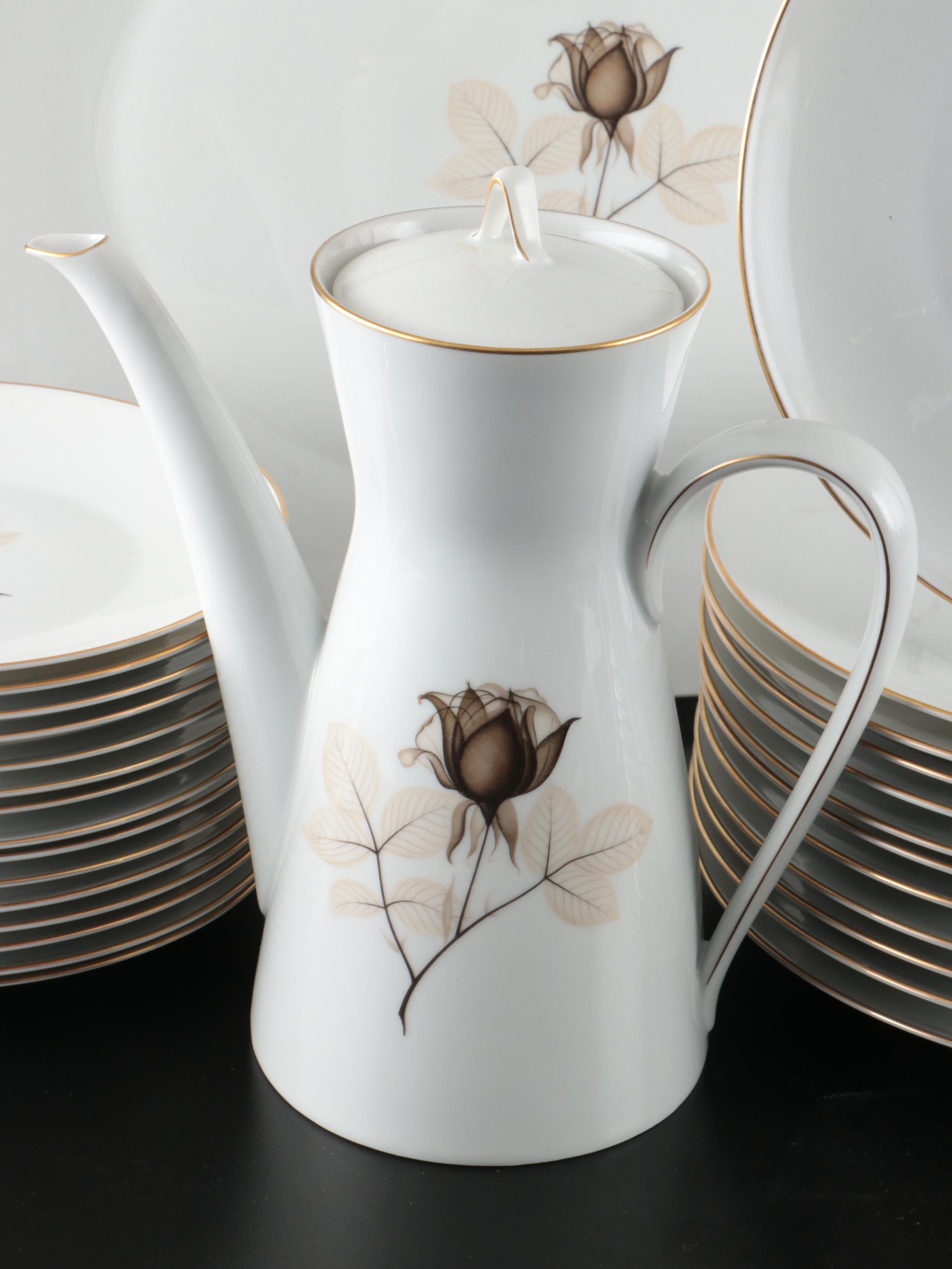 Rosenthal "Shadow Rose" Porcelain Dinnerware, Mid to Late 20th Century