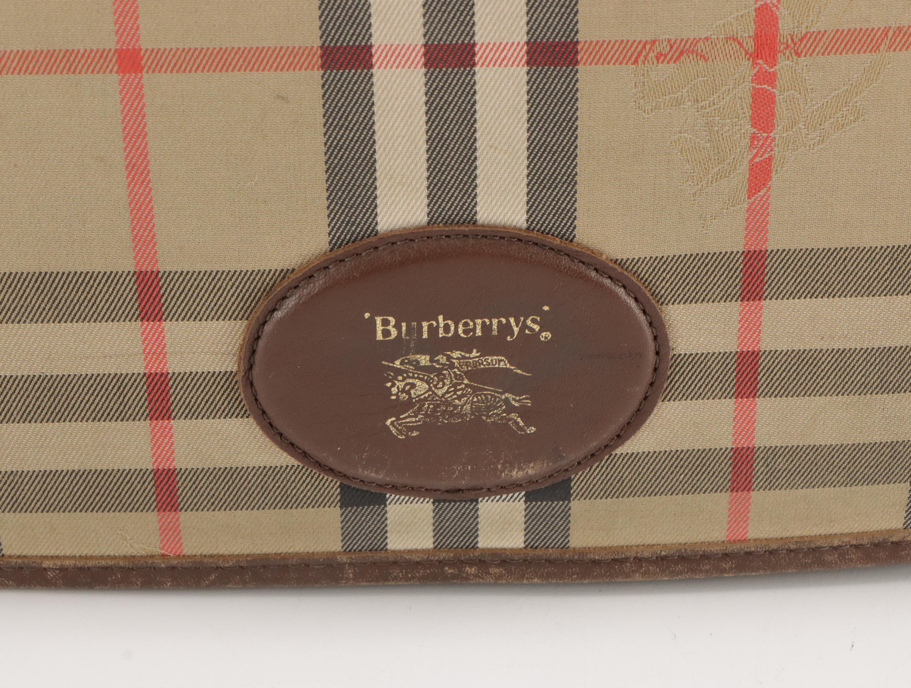 Burberrys Haymarket Check Canvas Messenger Flap Shoulder Bag with Leather Trim