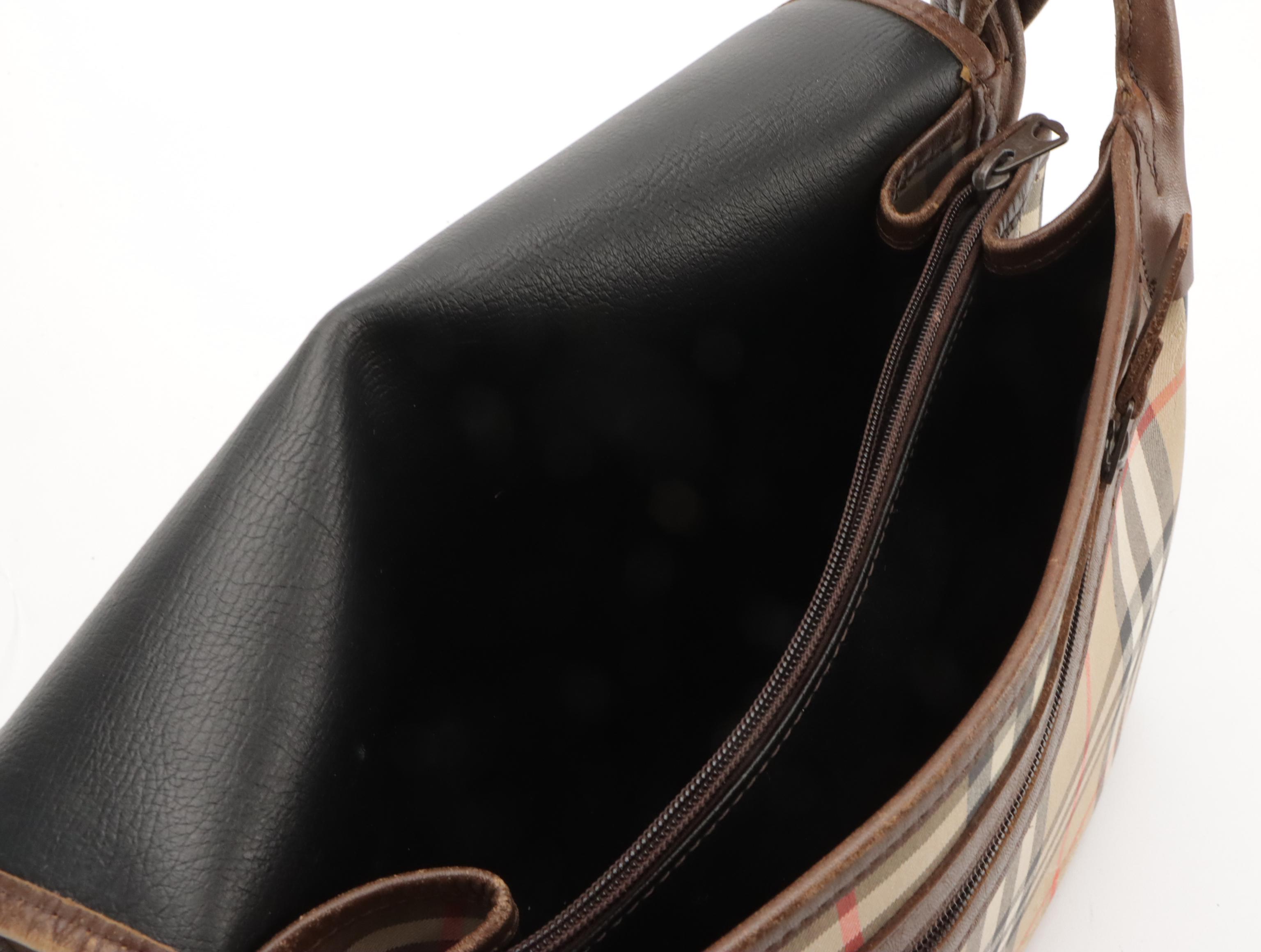 Burberrys Haymarket Check Canvas Messenger Flap Shoulder Bag with Leather Trim