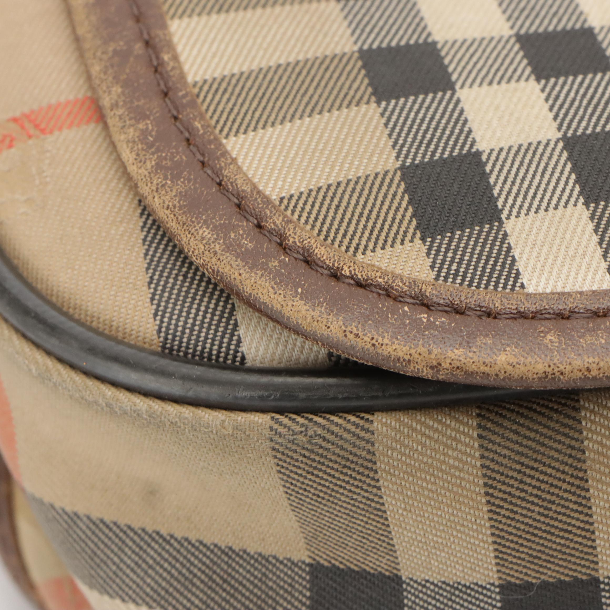 Burberrys Haymarket Check Canvas Messenger Flap Shoulder Bag with Leather Trim