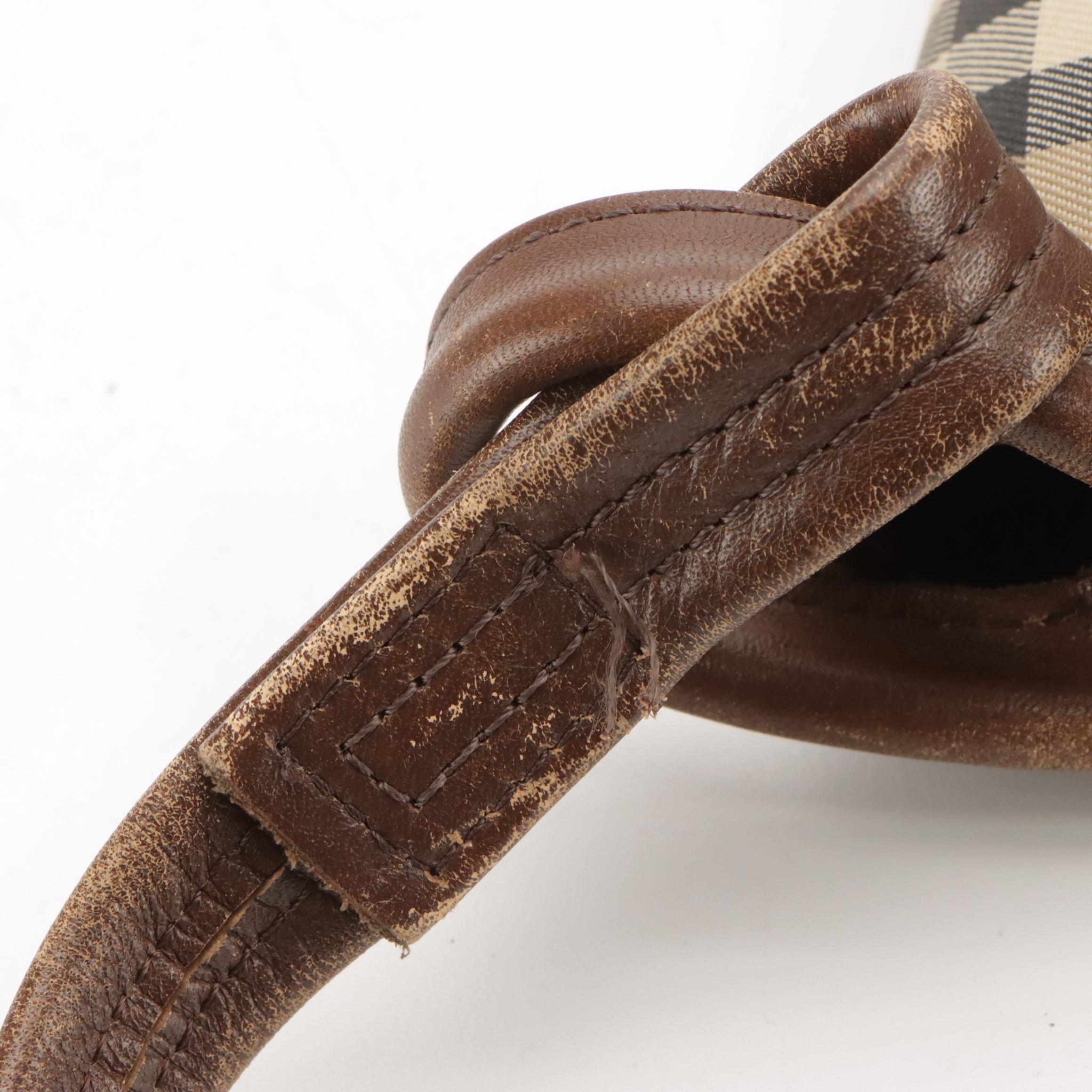 Burberrys Haymarket Check Canvas Messenger Flap Shoulder Bag with Leather Trim