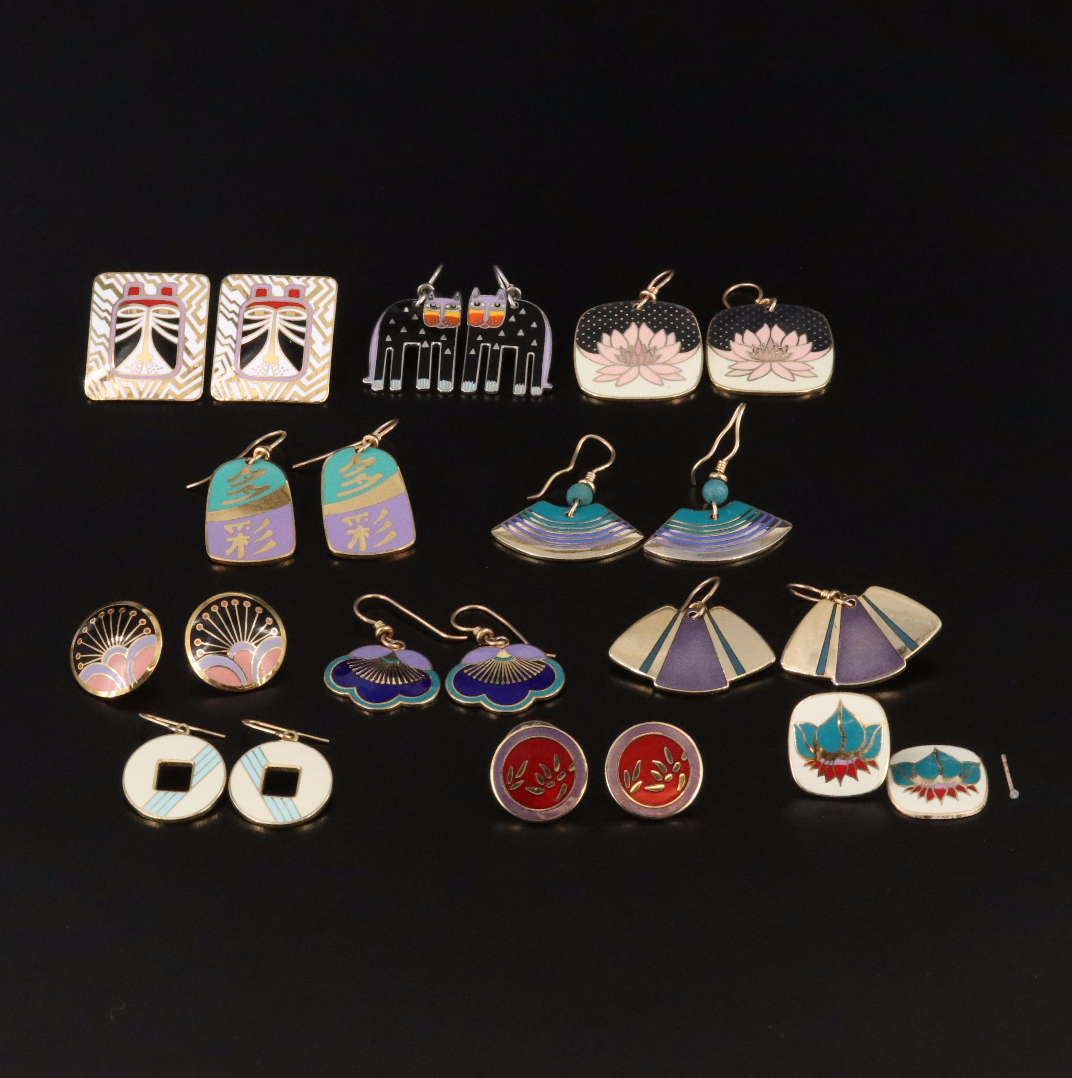 Collection of Laurel Burch Enameled Earrings