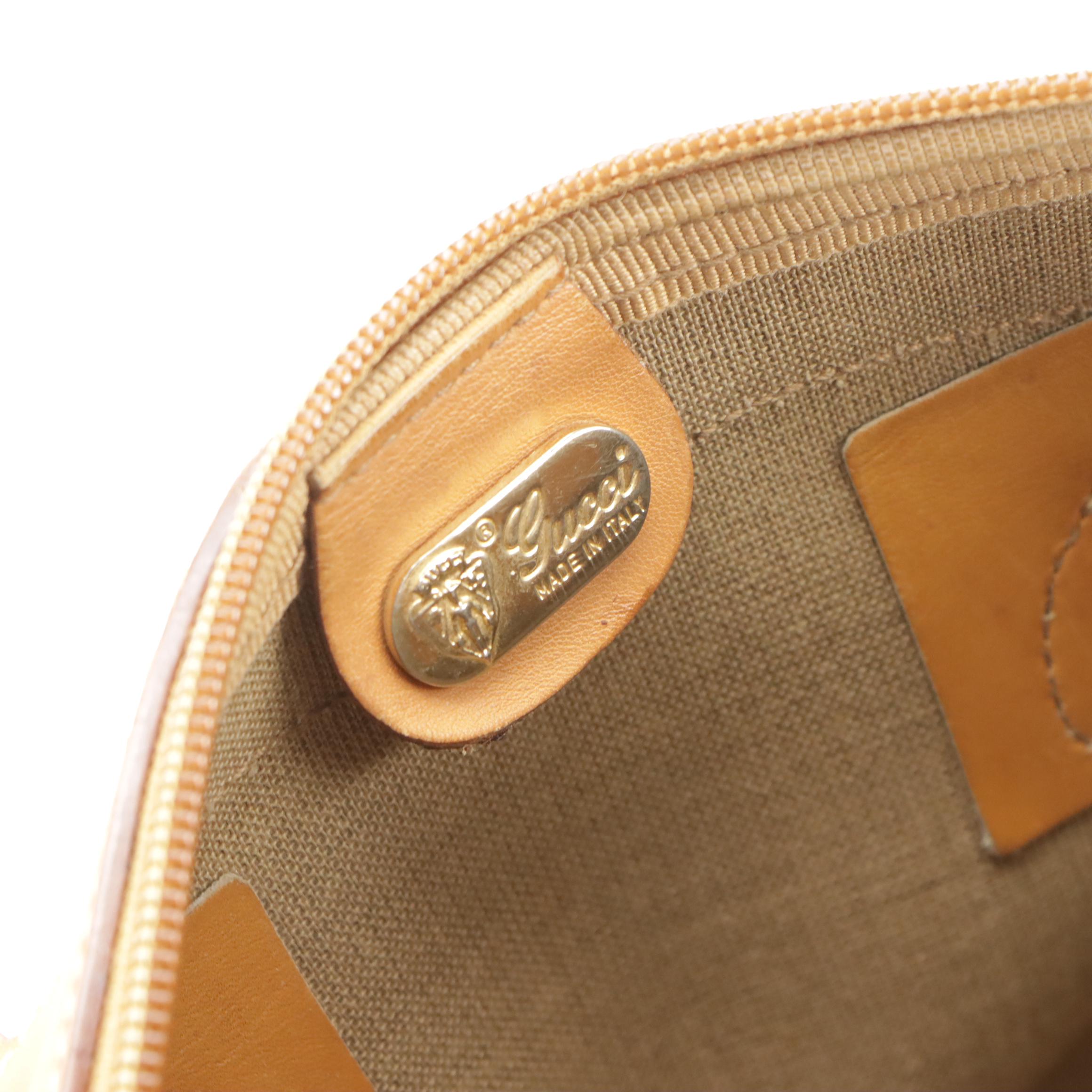 Gucci Zippered Web Stripe Boston Bag in Micro GG Canvas and Tan Leather