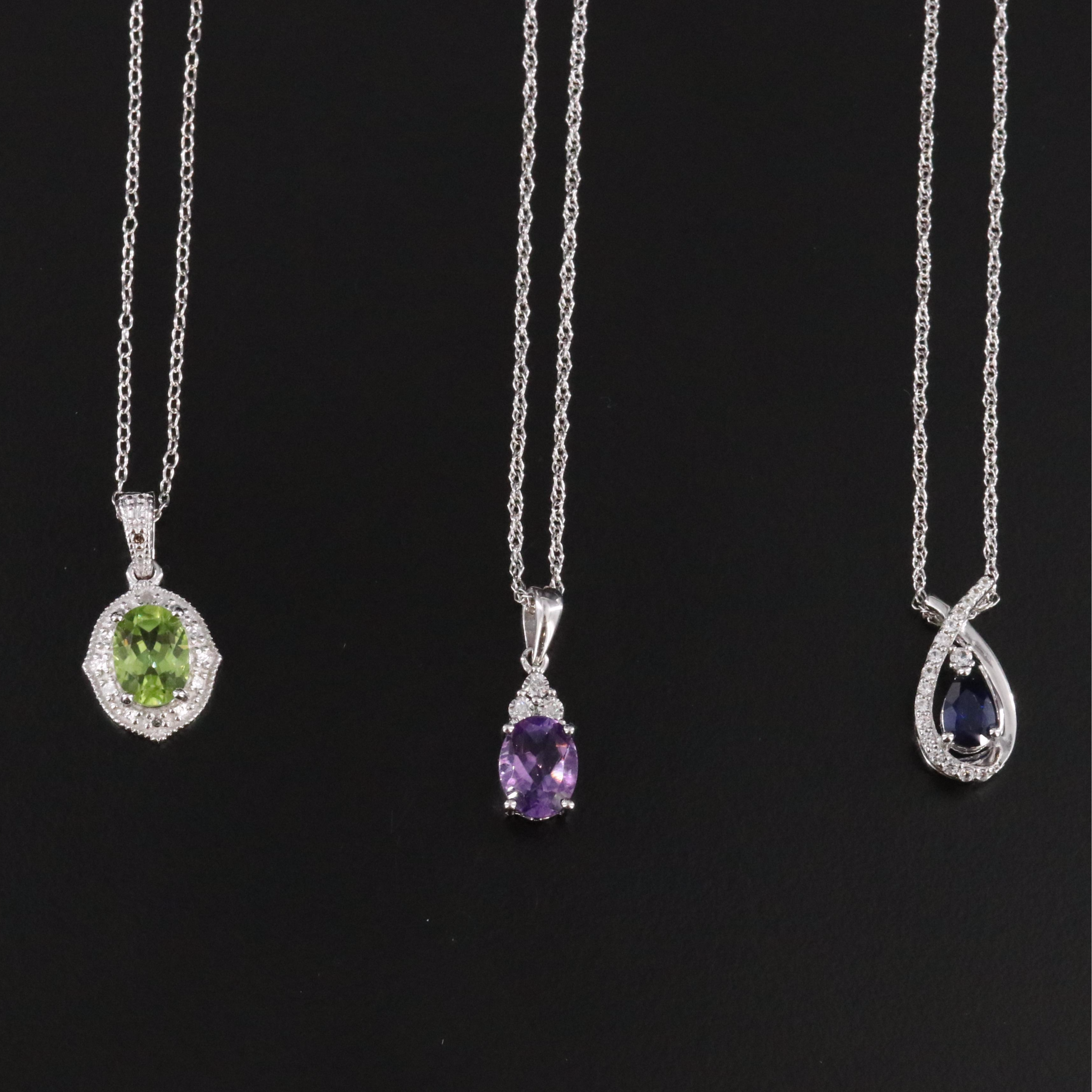 Sterling Jewelry Selection Including Amethyst, Diamond and CZ