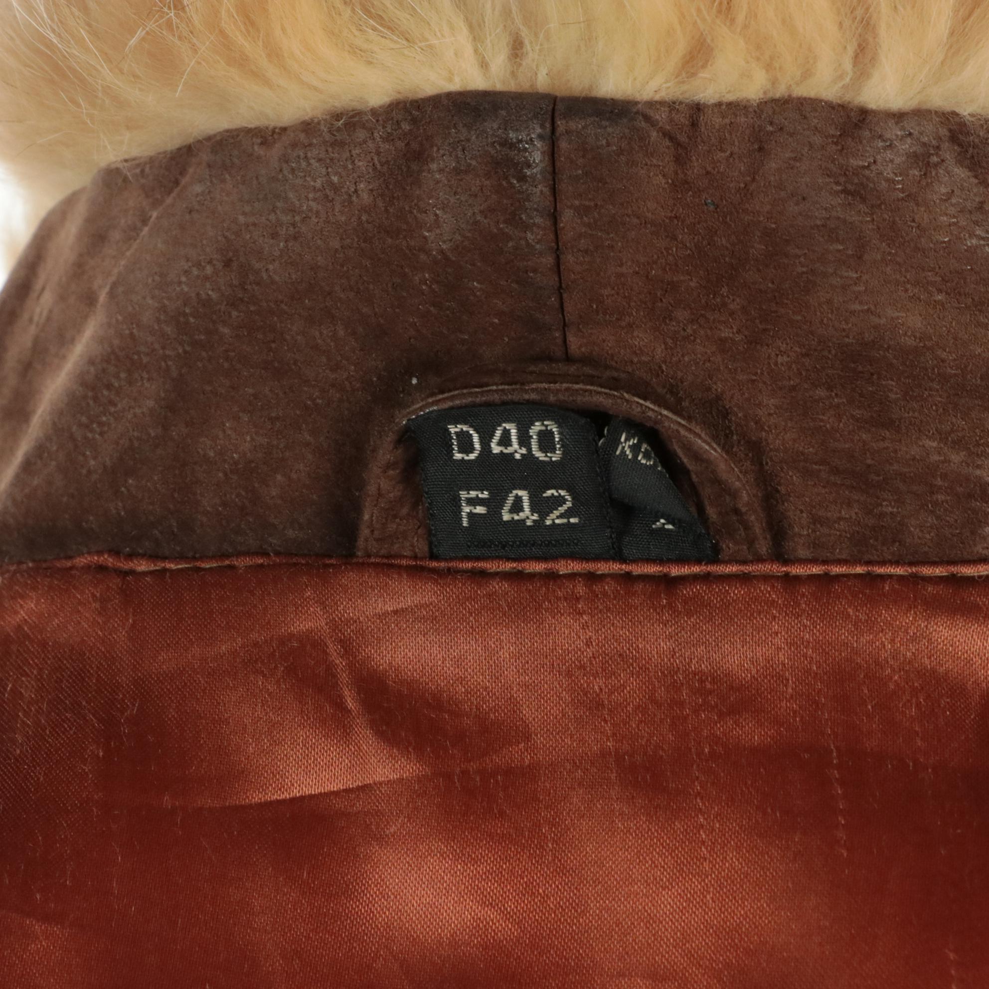 Fox Fur-Trimmed Brown Leather Coat
