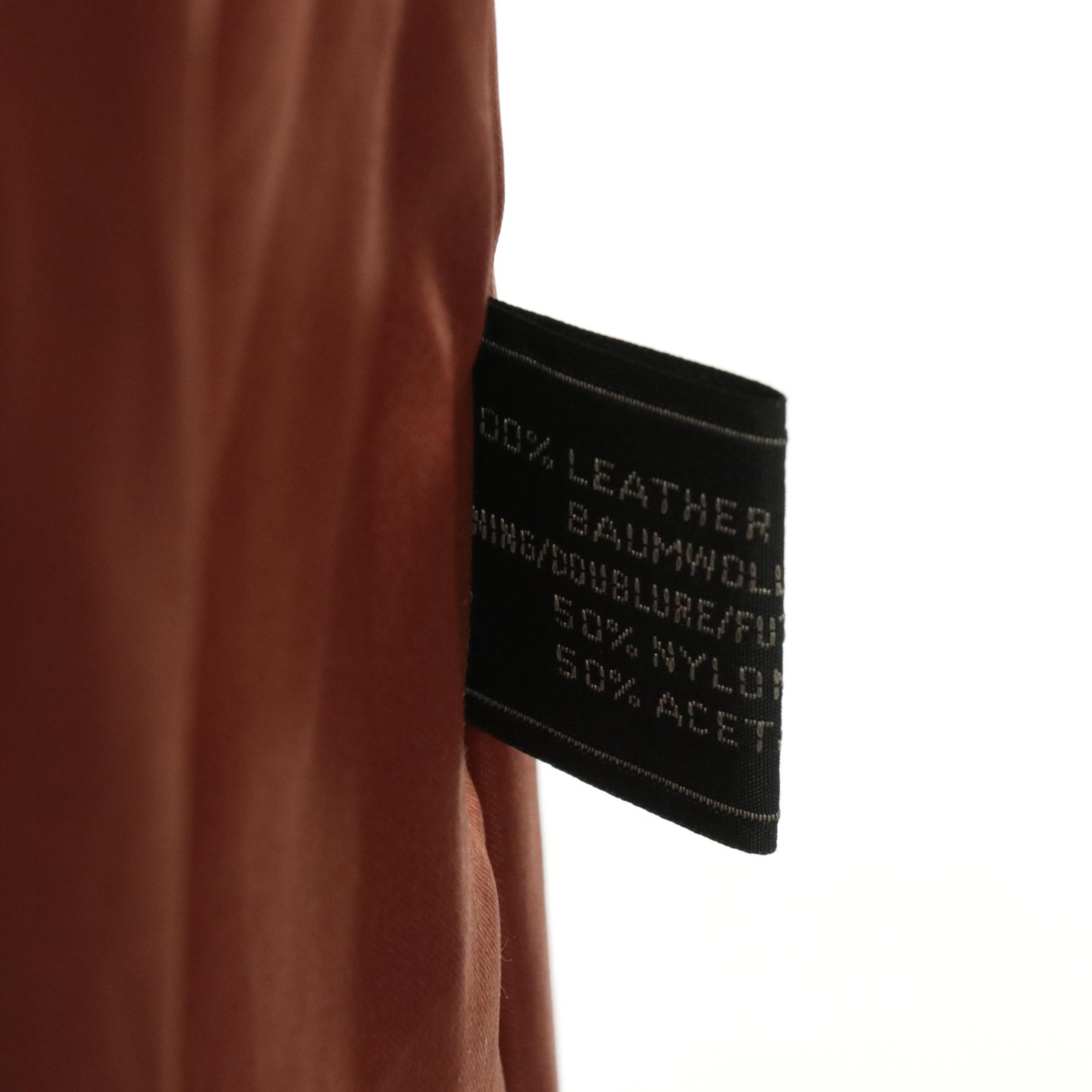 Fox Fur-Trimmed Brown Leather Coat