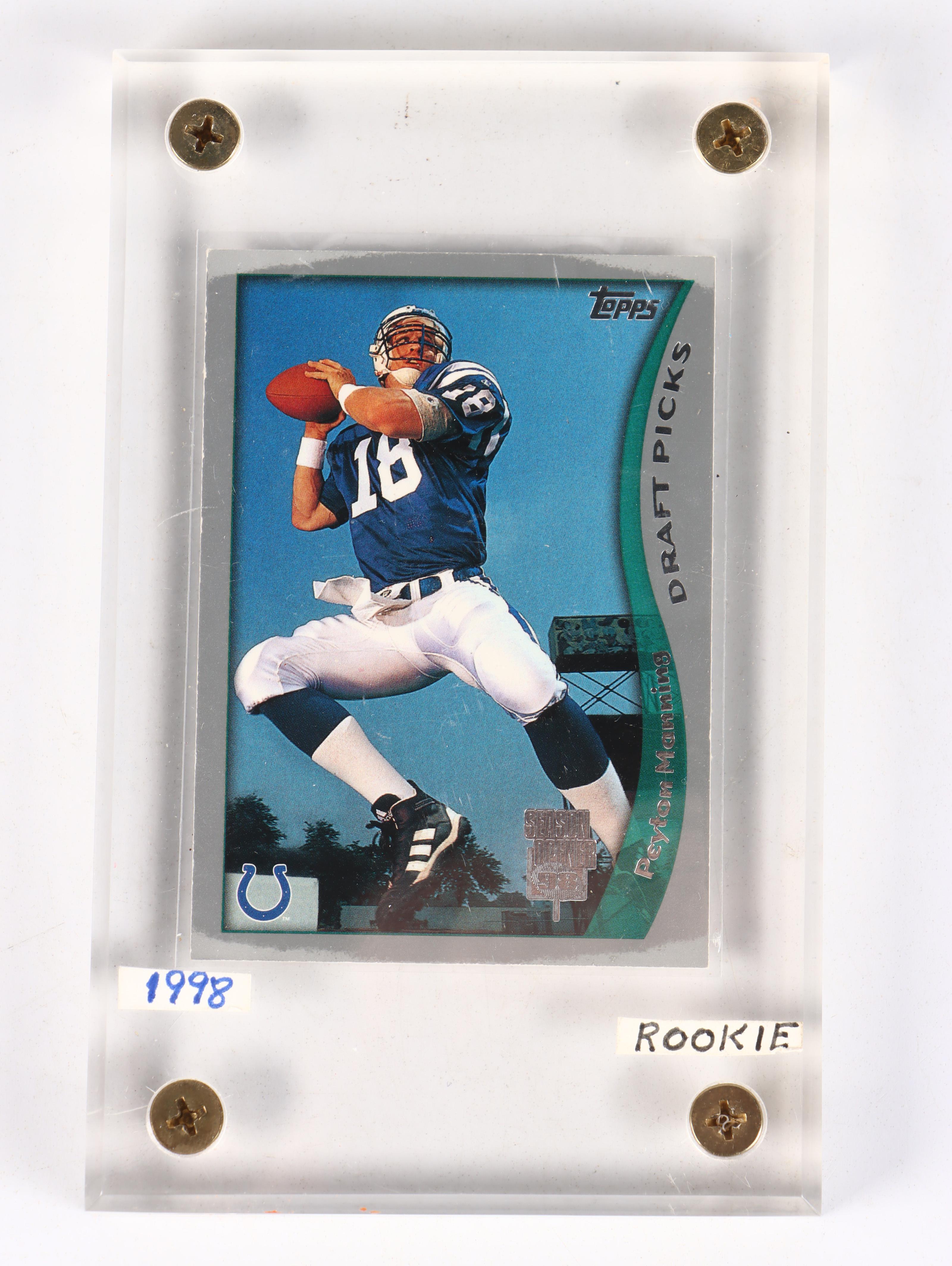 1998 Topps Peyton Manning and 2000 Paramount Tom Brady Rookie Football Cards