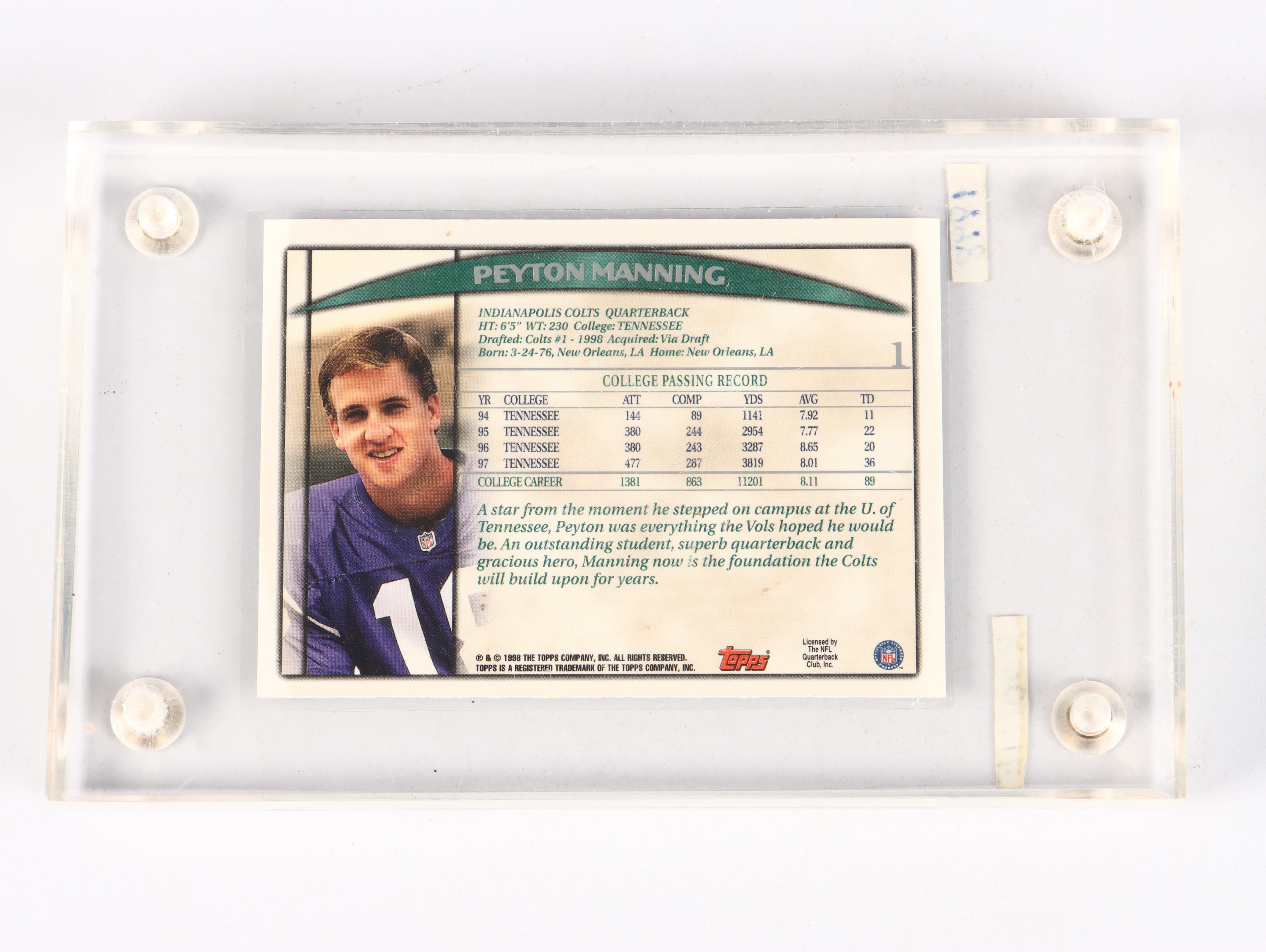 1998 Topps Peyton Manning and 2000 Paramount Tom Brady Rookie Football Cards