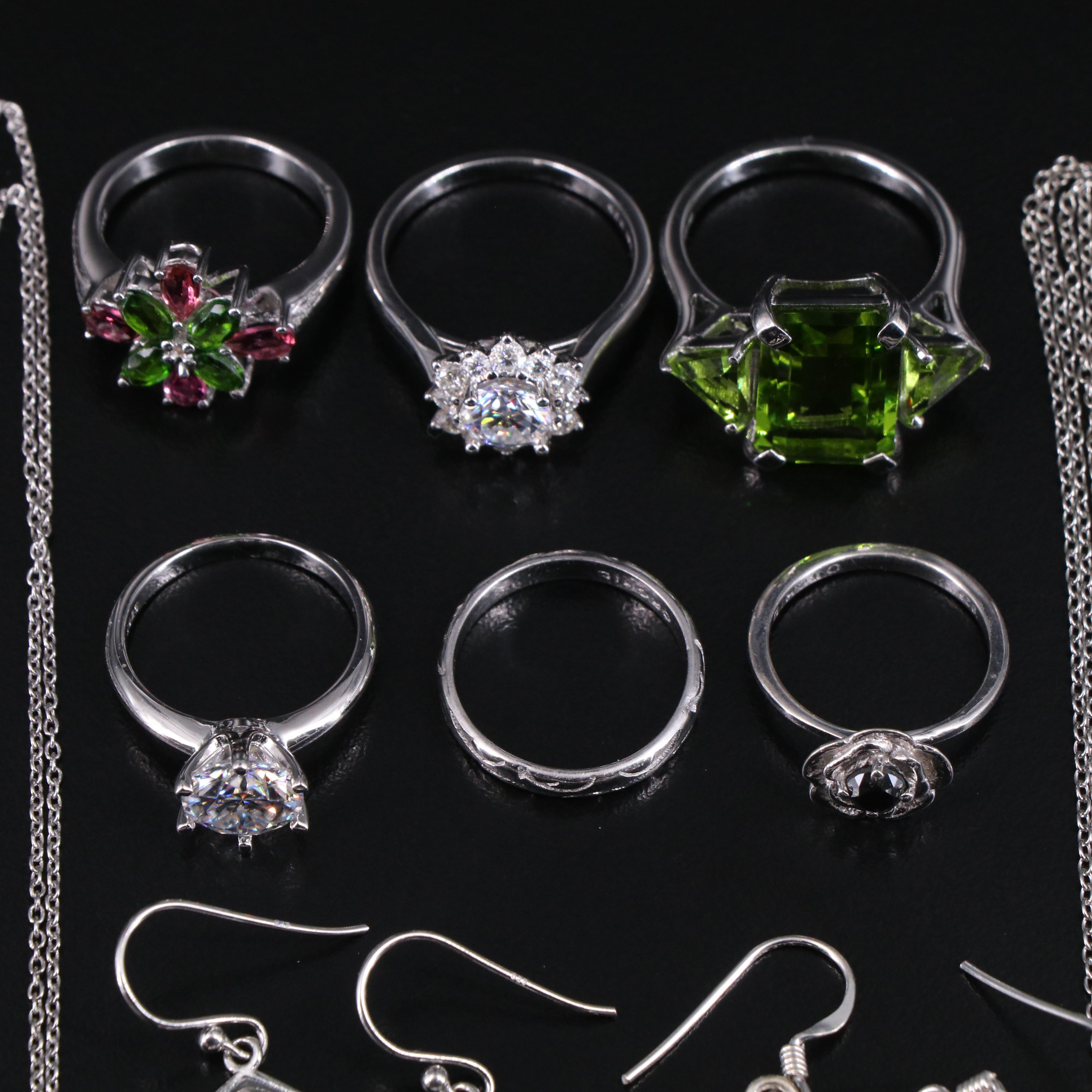 14 Assorted Sterling Silver Rings, Necklaces, Earrings, and Pendants