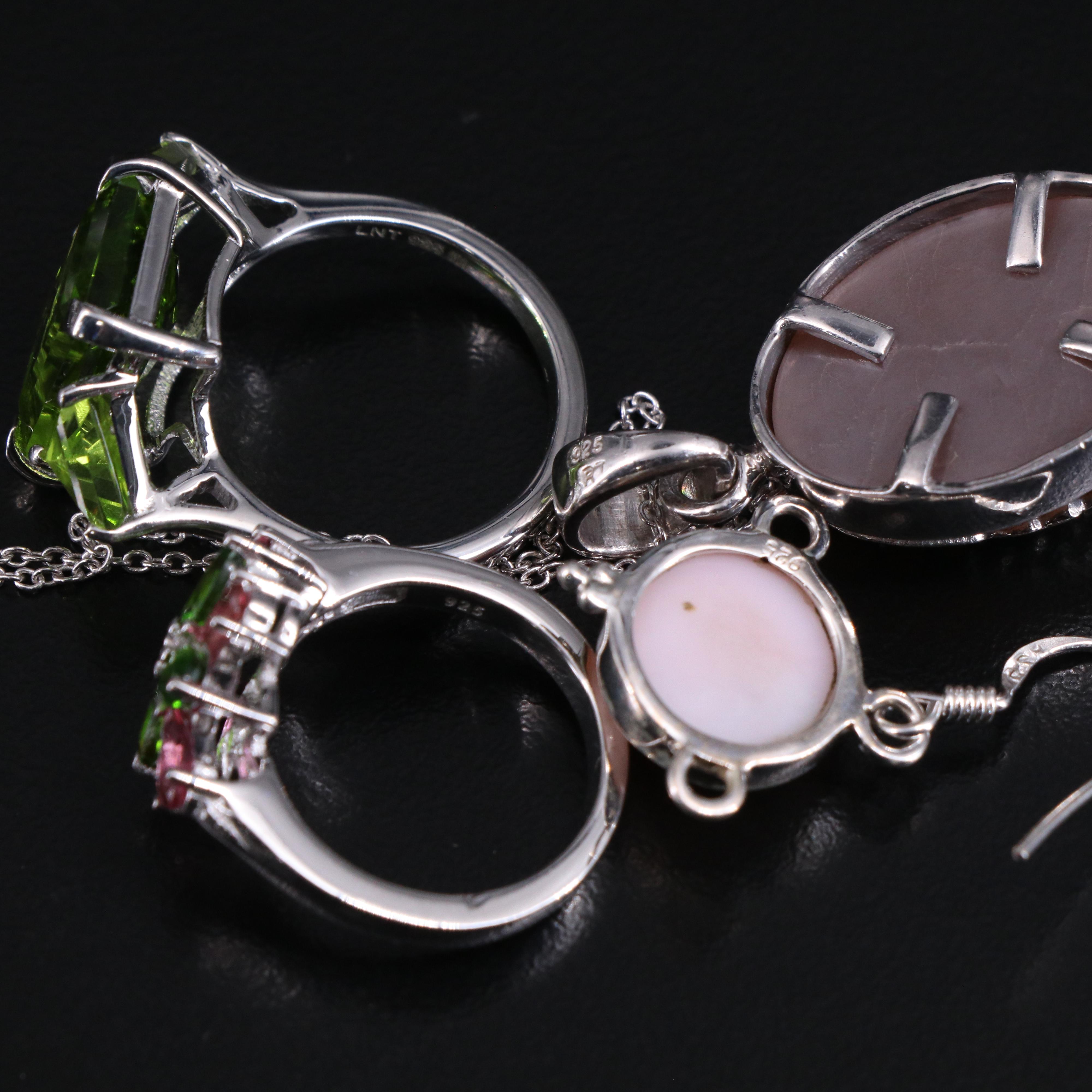 14 Assorted Sterling Silver Rings, Necklaces, Earrings, and Pendants