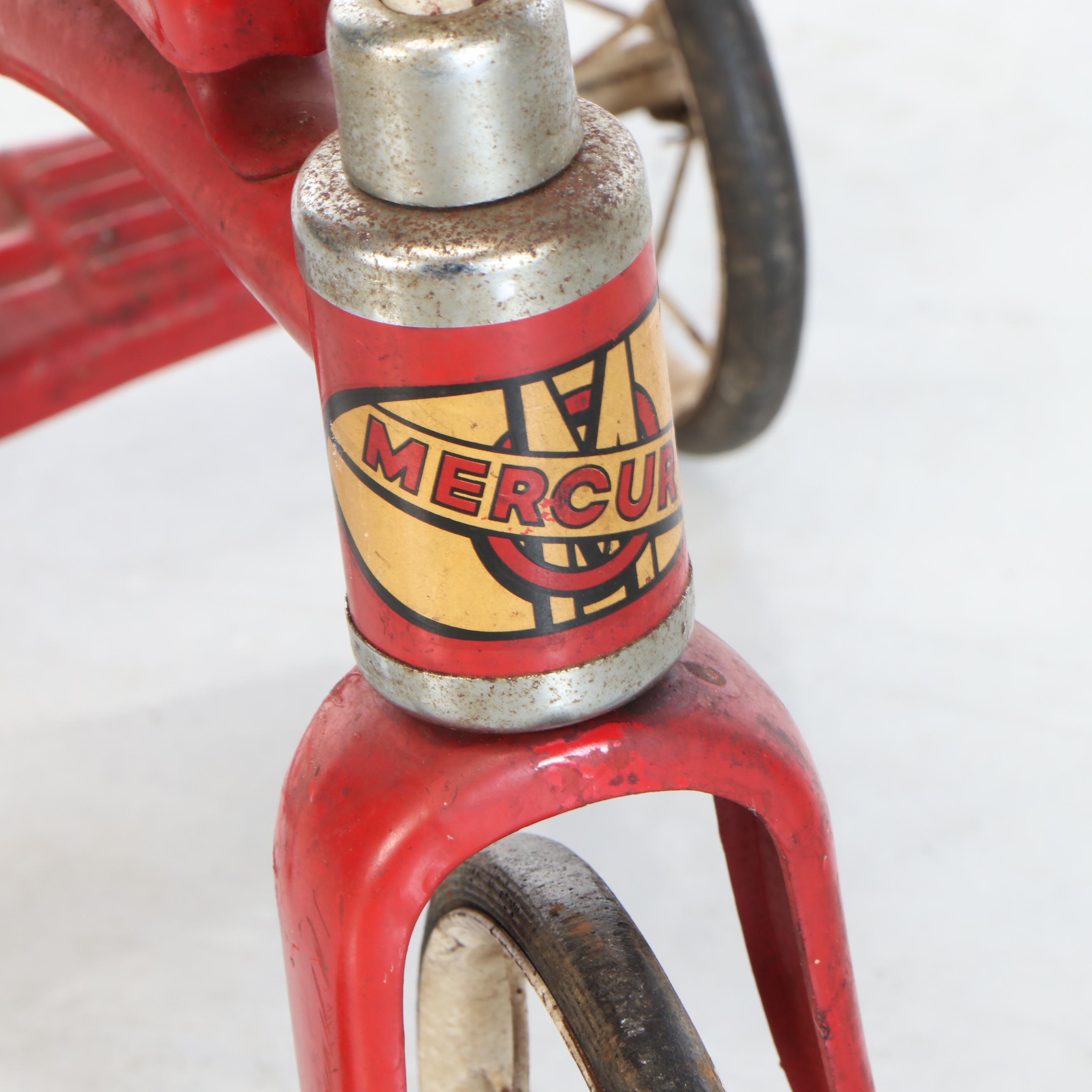 Mercury Red Metal Tricycle and Child's Bicycle, Mid-20th Century