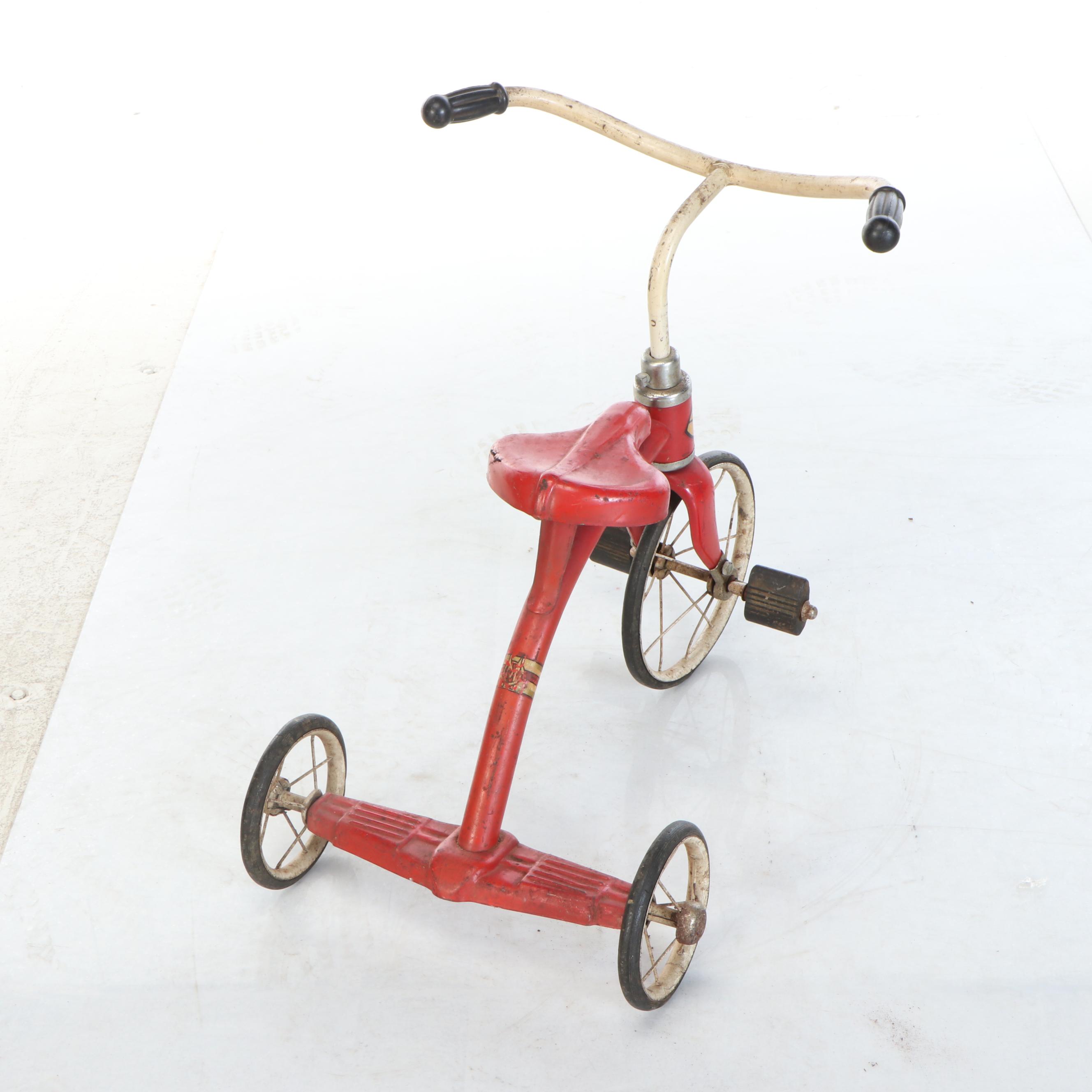 Mercury Red Metal Tricycle and Child's Bicycle, Mid-20th Century