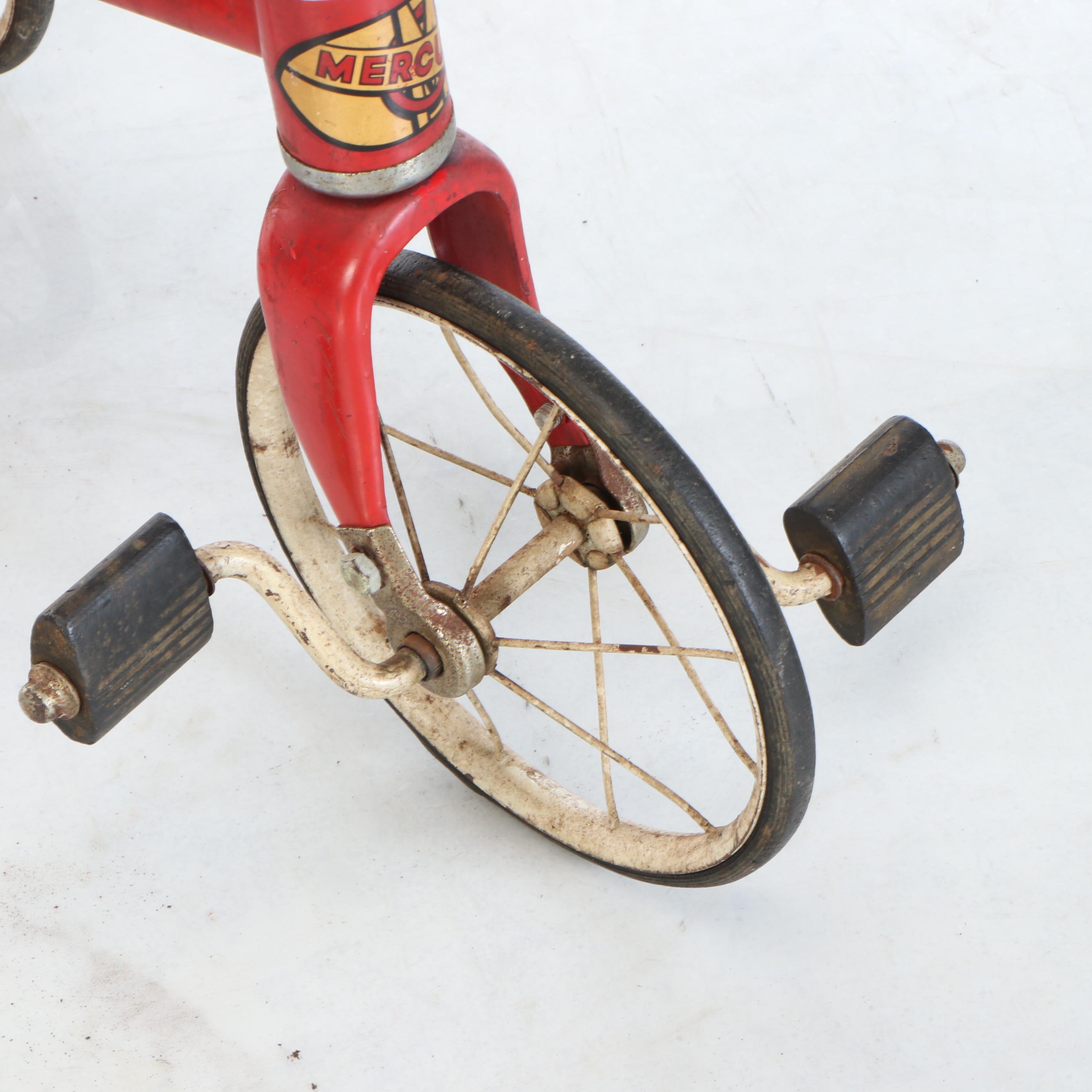 Mercury Red Metal Tricycle and Child's Bicycle, Mid-20th Century