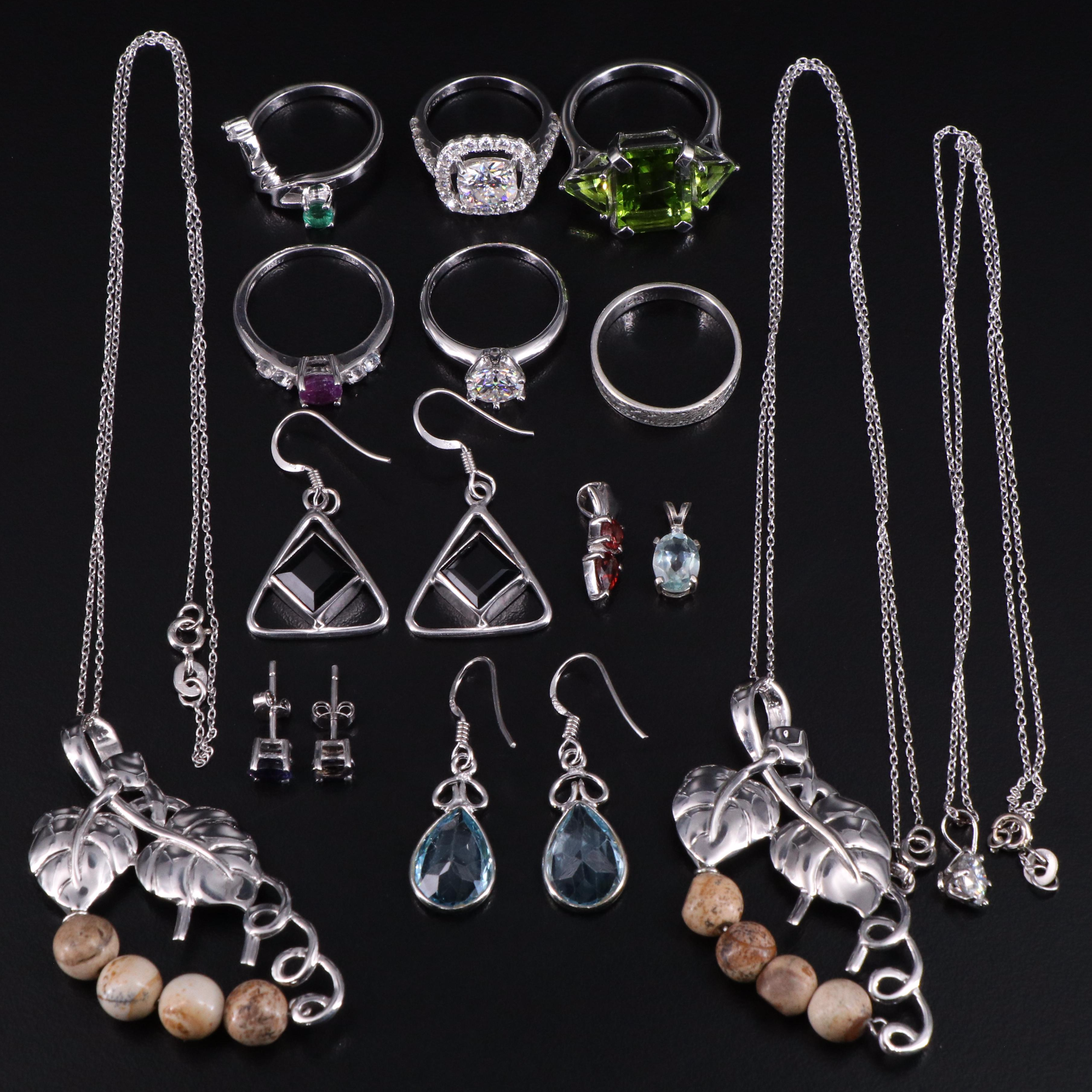 14 Assorted Sterling Silver Rings, Necklaces, Earrings, and Pendants