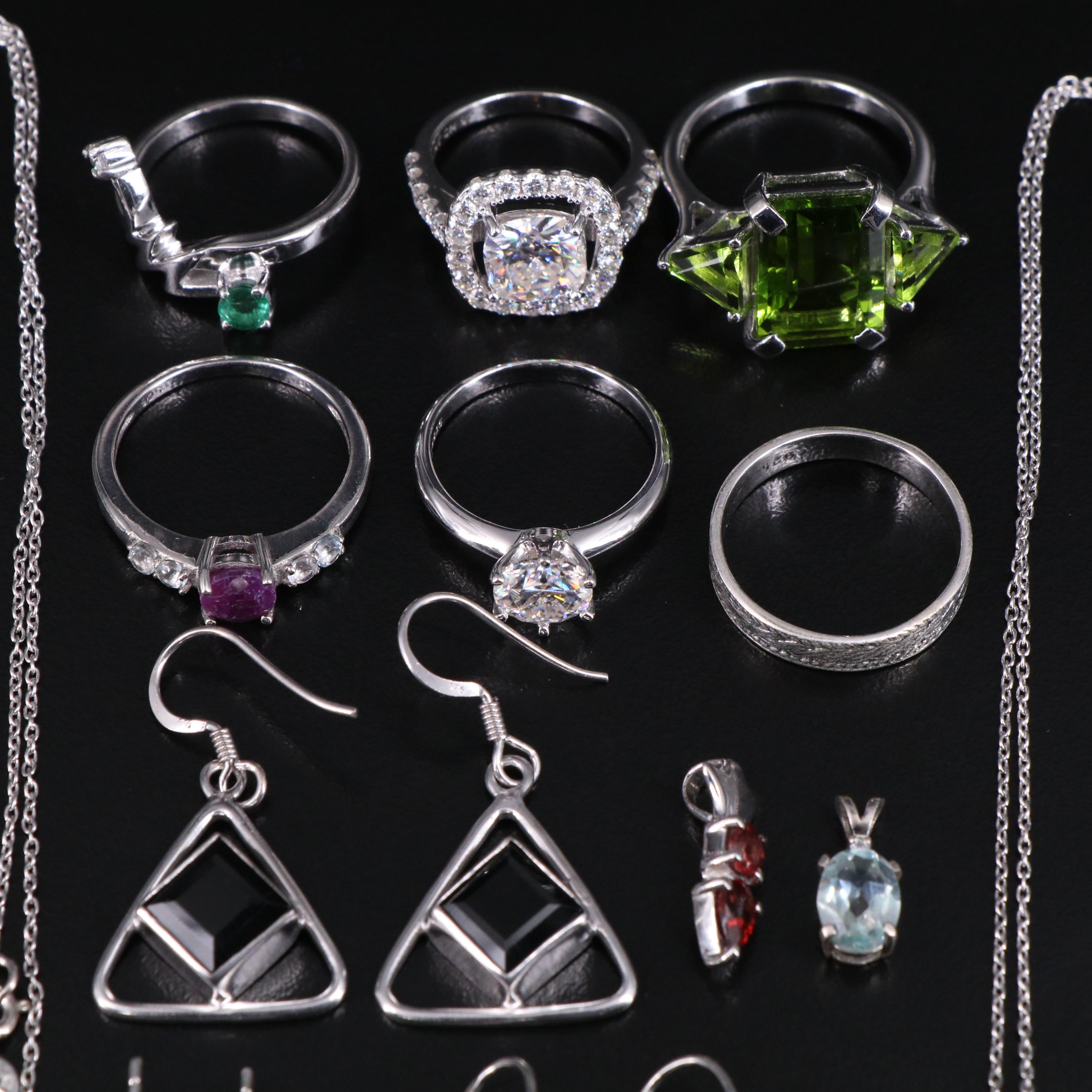 14 Assorted Sterling Silver Rings, Necklaces, Earrings, and Pendants