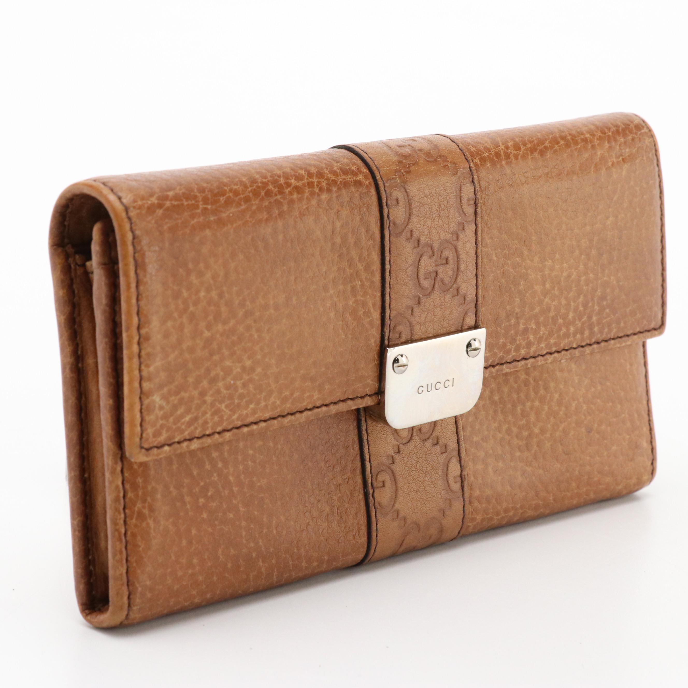 Gucci Brown Grained Leather Continental Wallet with Guccissima Stripe Detail