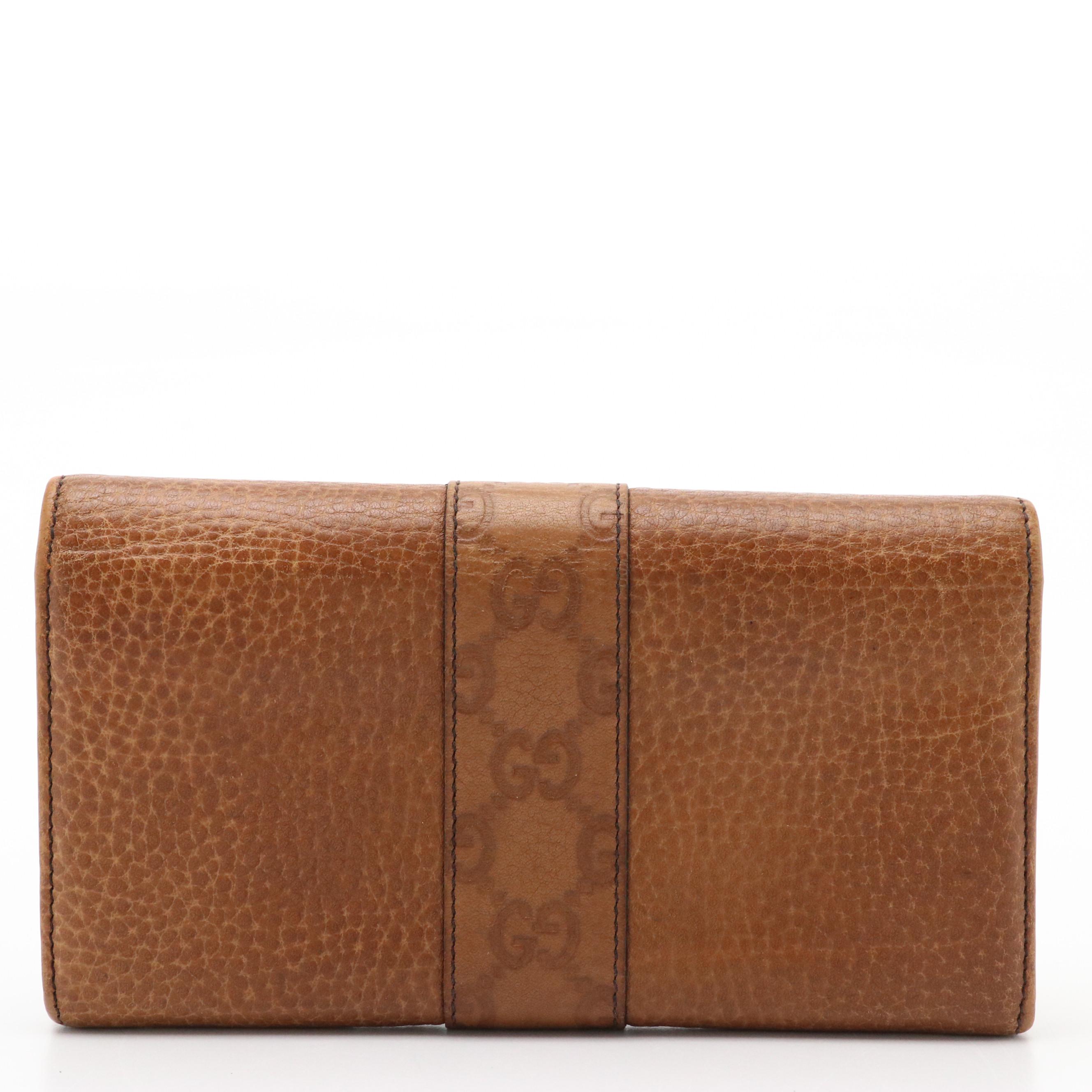 Gucci Brown Grained Leather Continental Wallet with Guccissima Stripe Detail
