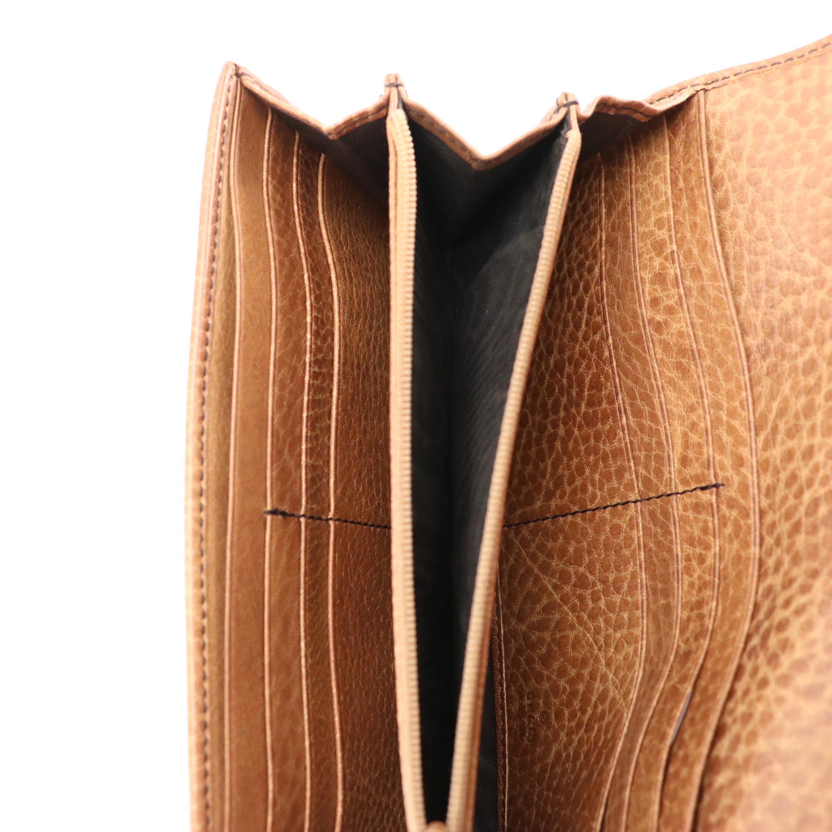 Gucci Brown Grained Leather Continental Wallet with Guccissima Stripe Detail