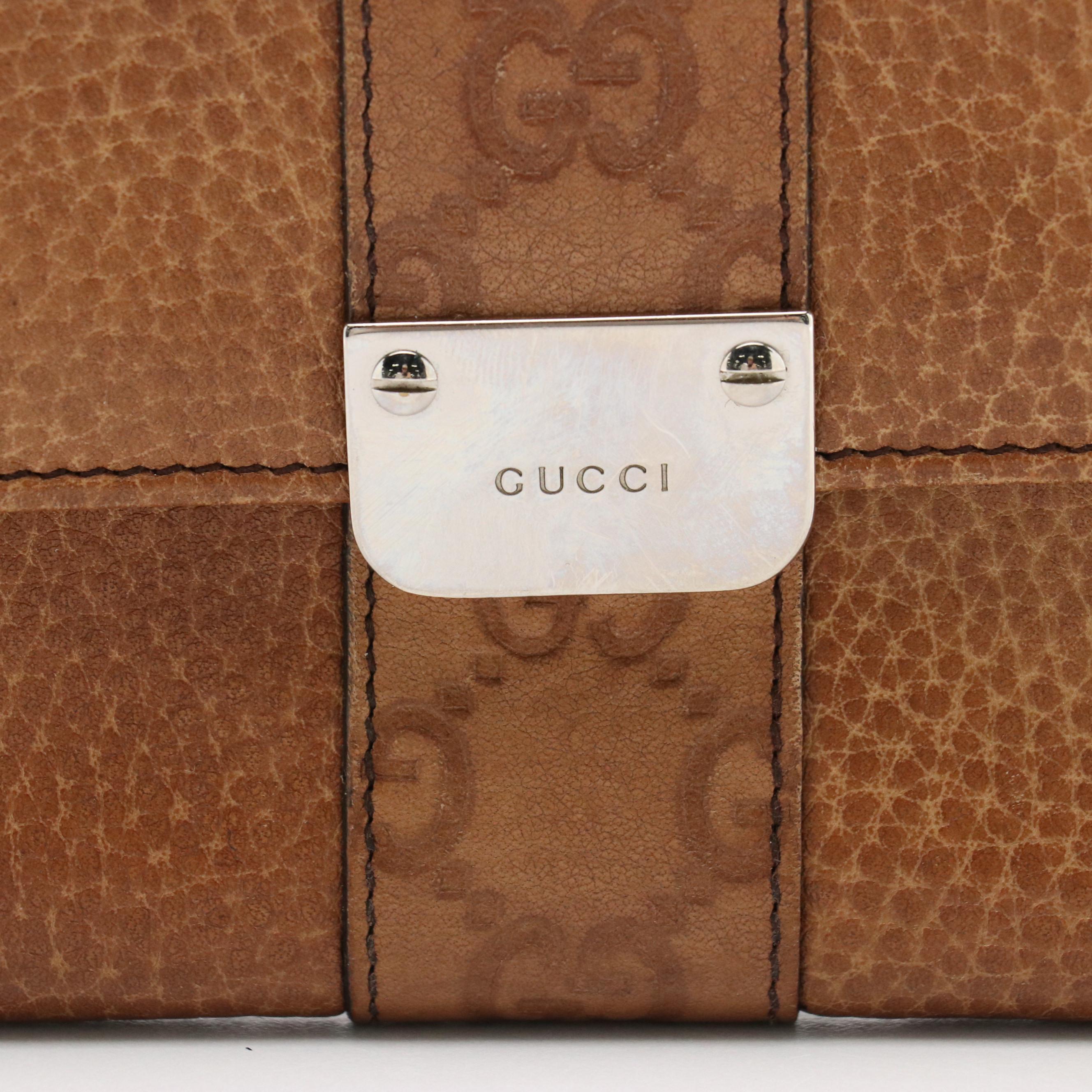 Gucci Brown Grained Leather Continental Wallet with Guccissima Stripe Detail